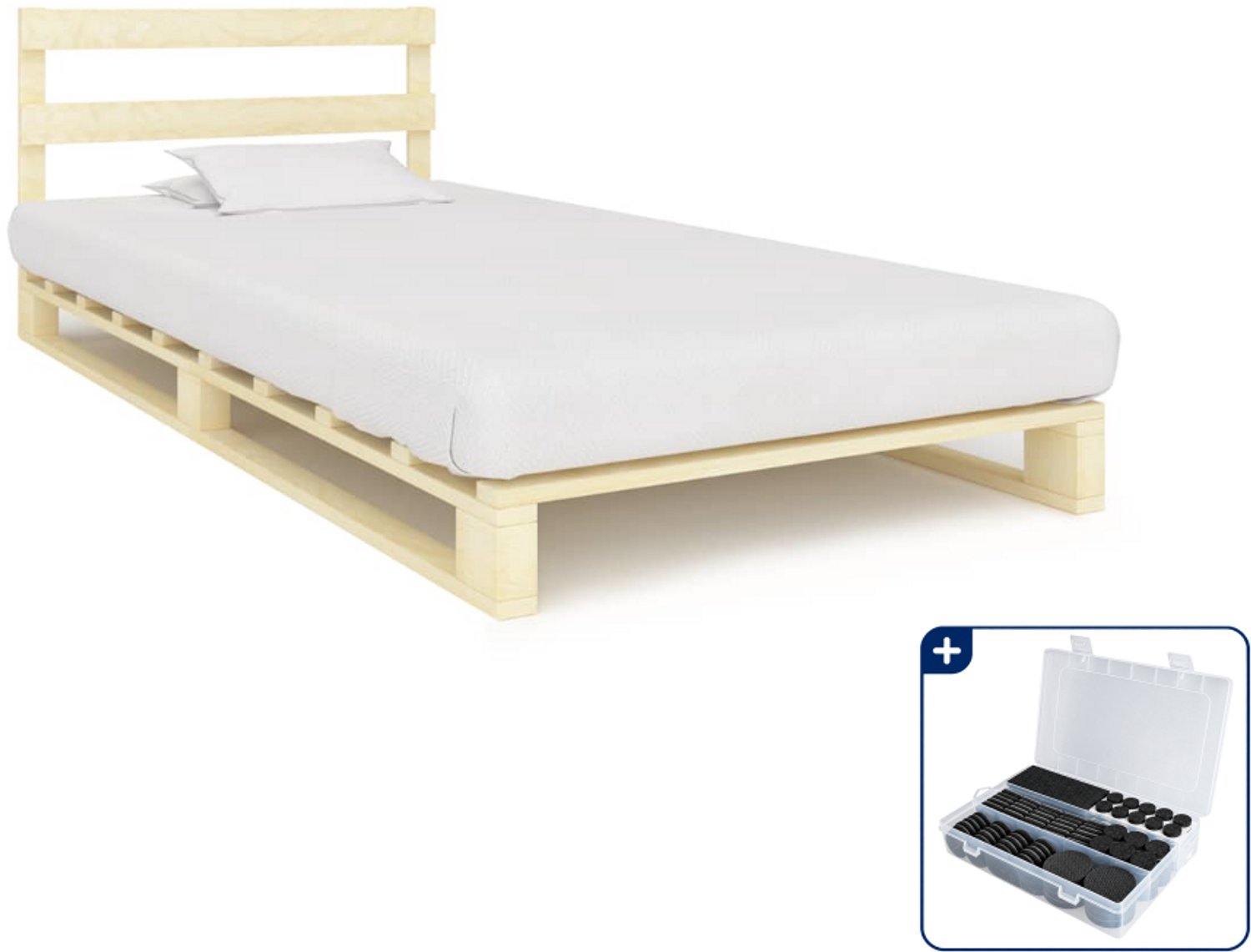 vidaXL pallet bedframe - 100 x 200 cm - massief grenenhout - naturel - Inclusief antikrasvilt 177-delig