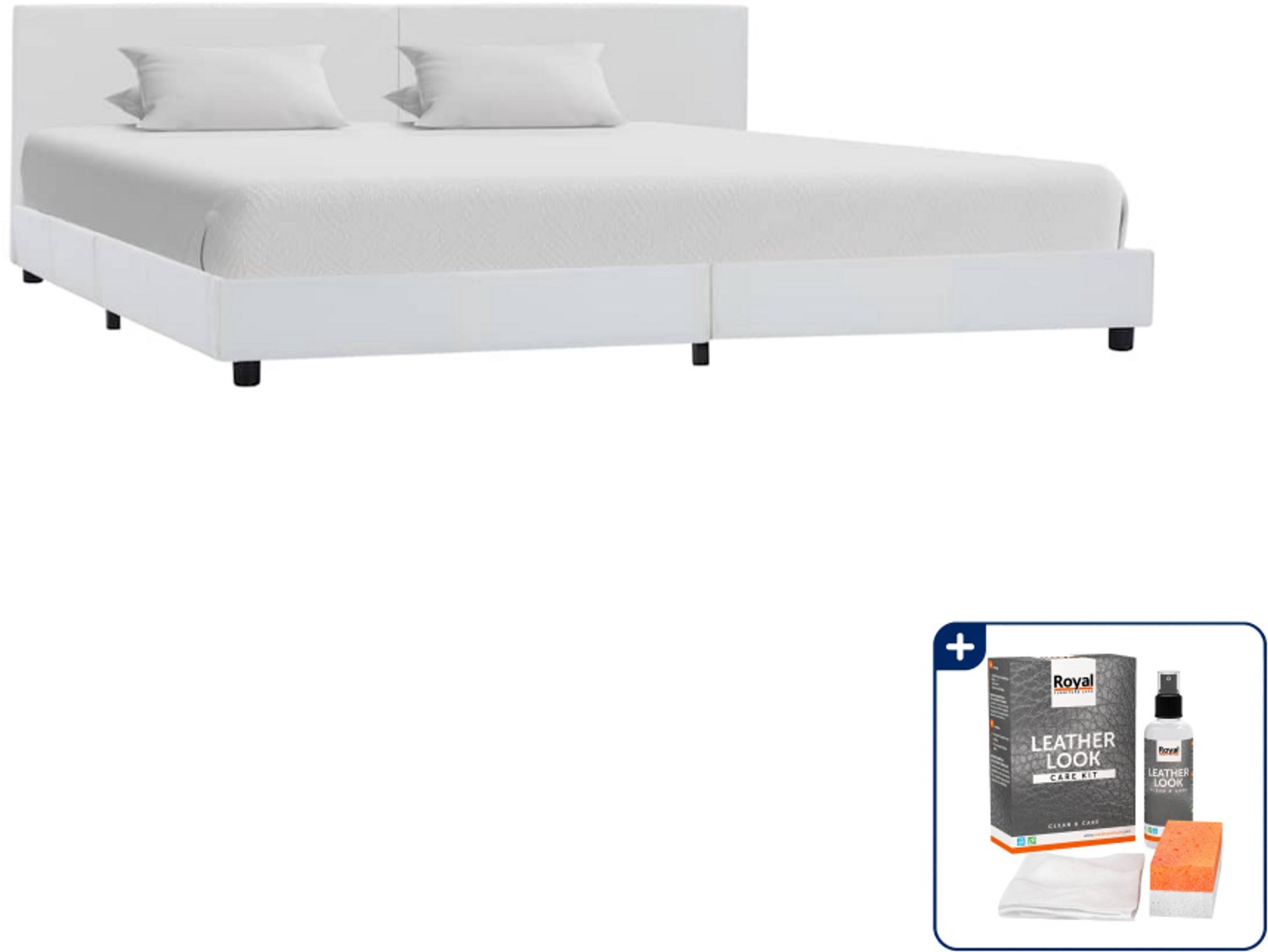 vidaXL Bedframe - Kingsize - 180 x 200 cm - kunstleer - wit - Inclusief onderhoudsset voor kunstleer 150 ml