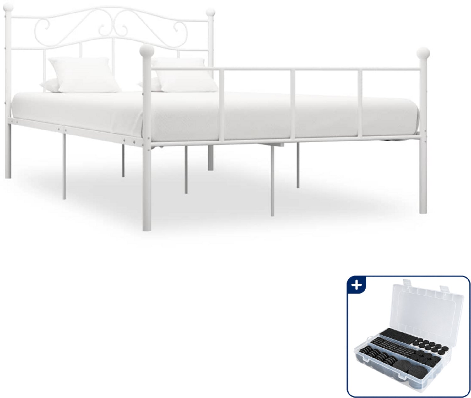 vidaXL Bedframe - 120 x 200 cm - metaal - wit - Inclusief antikrasvilt 177-delig