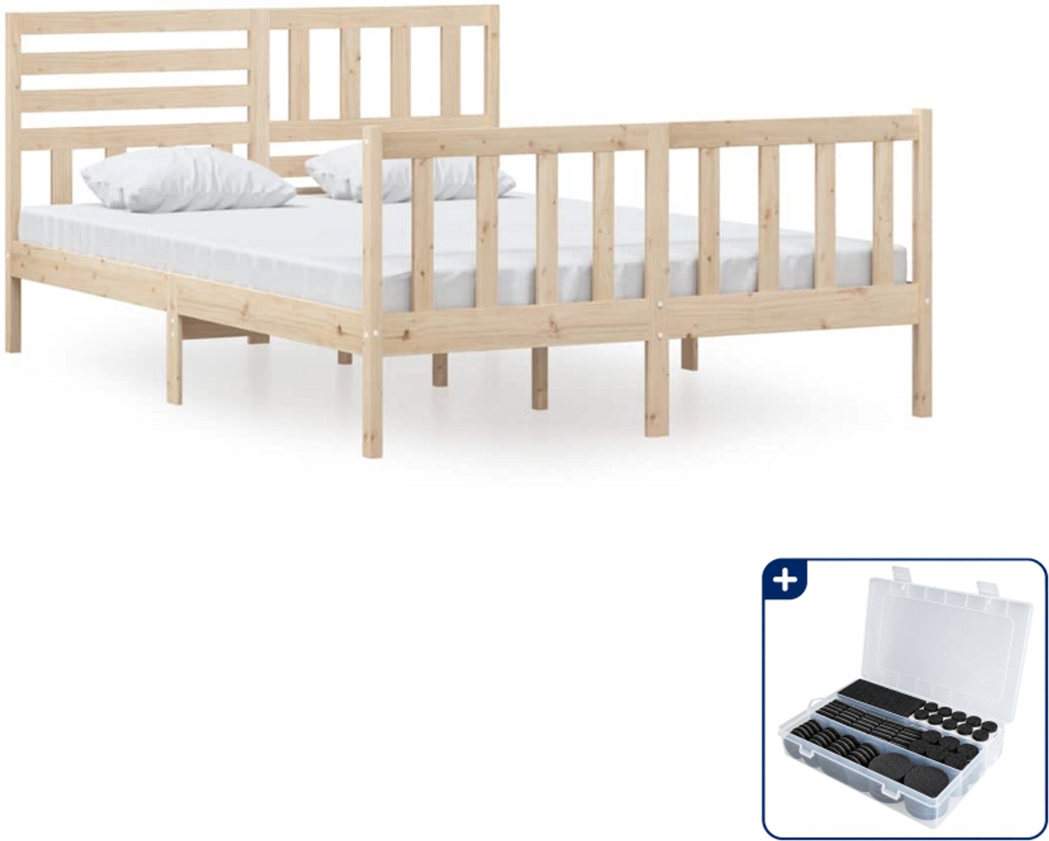 vidaXL bedframe - Small double - 140 x 200 cm - massief grenenhout - Inclusief antikrasvilt 177-delig Bruin