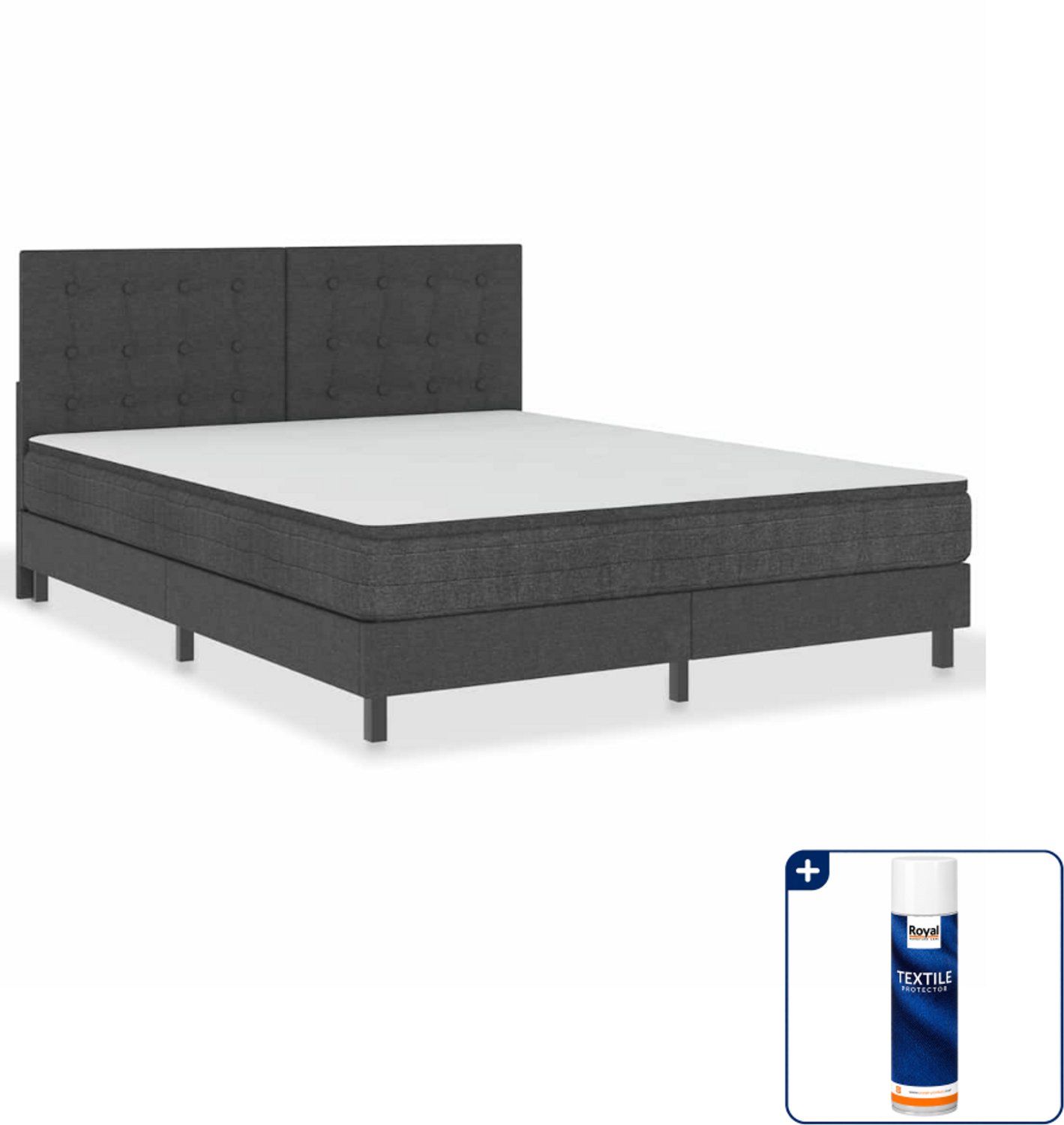 vidaXL Boxspring - Queensize - 160 x 200 cm - stof - donkergrijs - Inclusief textielbeschermer 500 ml