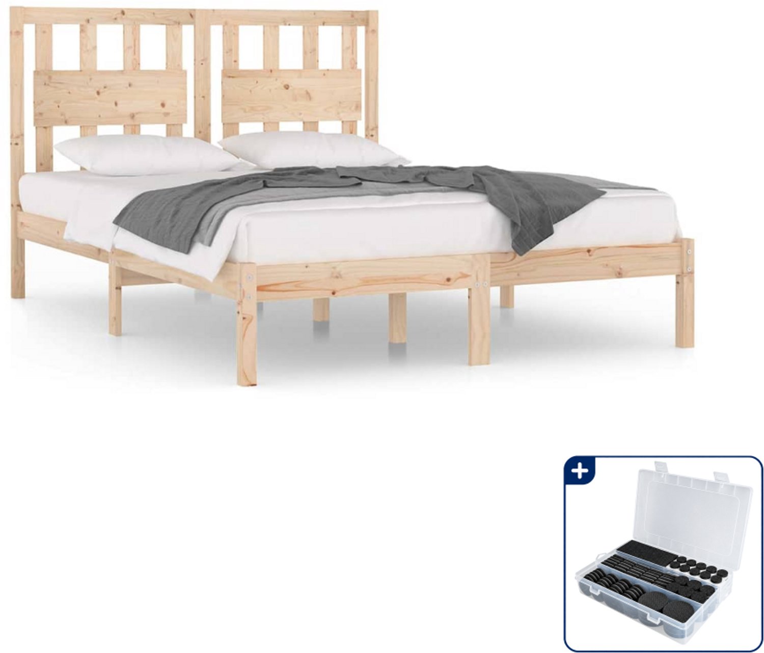 vidaXL bedframe - 120 x 200 cm - massief grenenhout - Inclusief antikrasvilt 177-delig Zwart