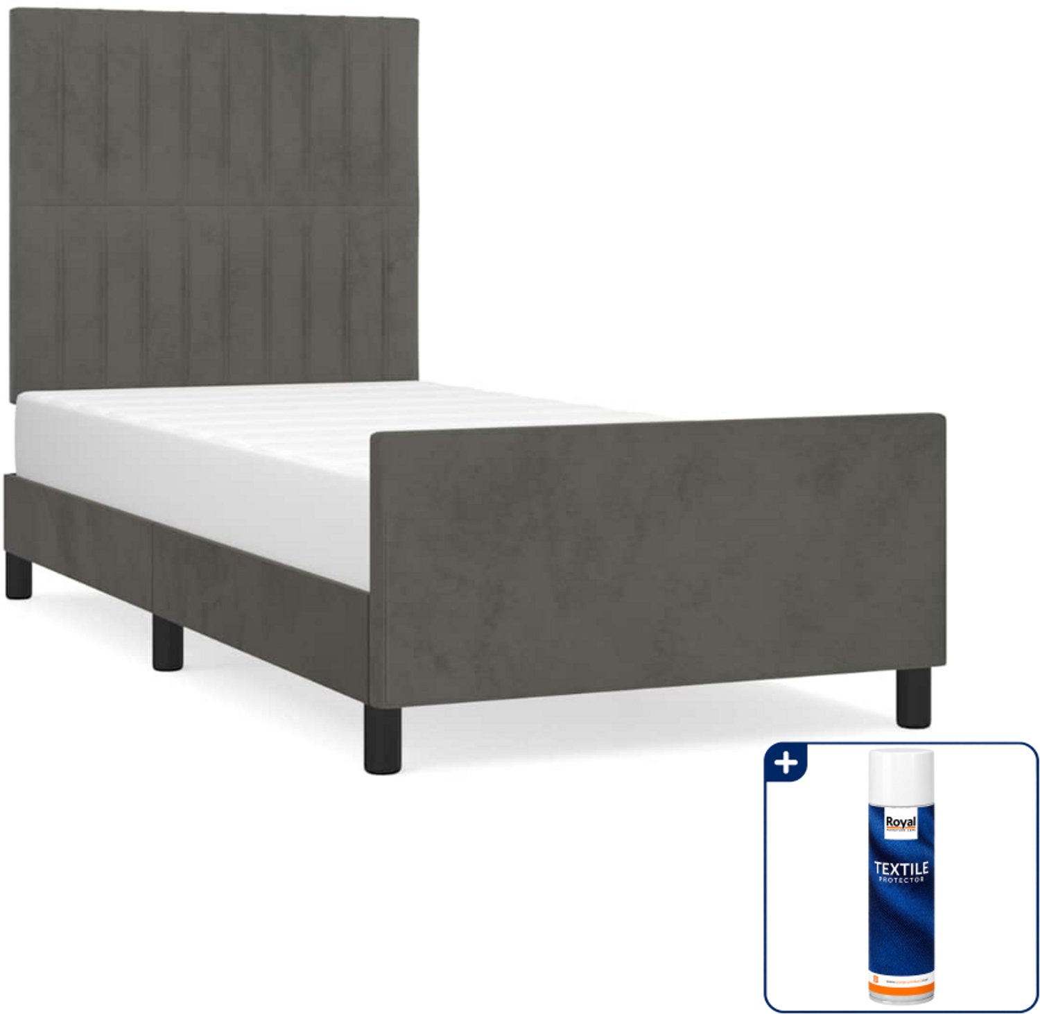 vidaXL bedframe - 90 x 190 cm - fluweel - donkergrijs - Inclusief textielbeschermer 500 ml