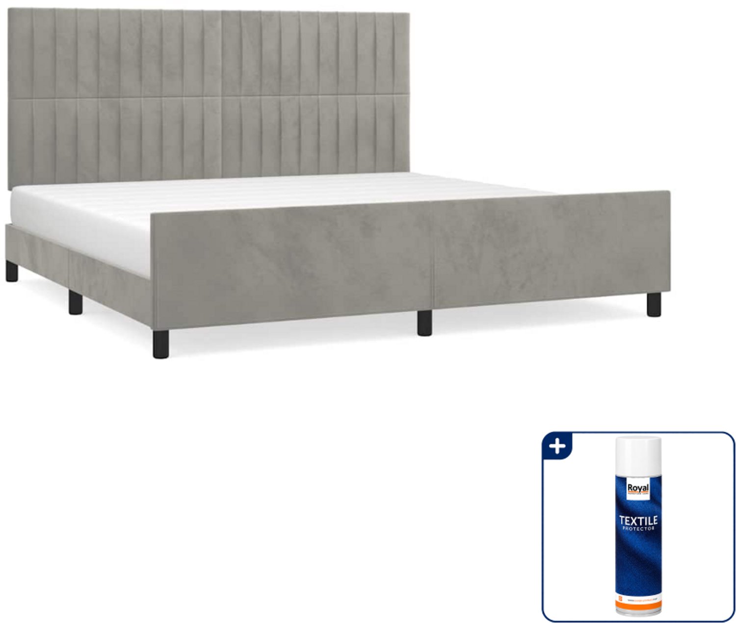 vidaXL Bedframe - 200 x 200 cm - fluweel - lichtgrijs - Inclusief textielbeschermer 500 ml