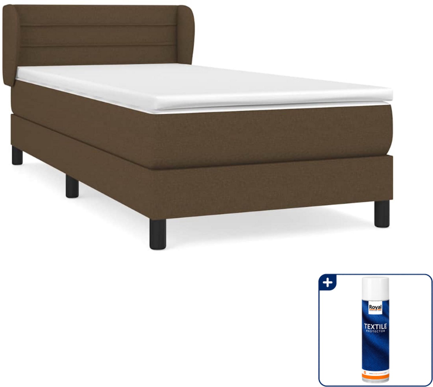 vidaXL boxspring met matras 90 x 200 cm - stof - donkerbruin - Inclusief textielbeschermer 500 ml