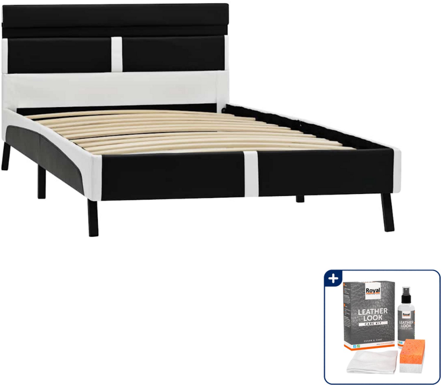 vidaXL bedframe met LED - 90 x 200 cm - kunstleer - zwart - Inclusief onderhoudsset voor kunstleer 150 ml
