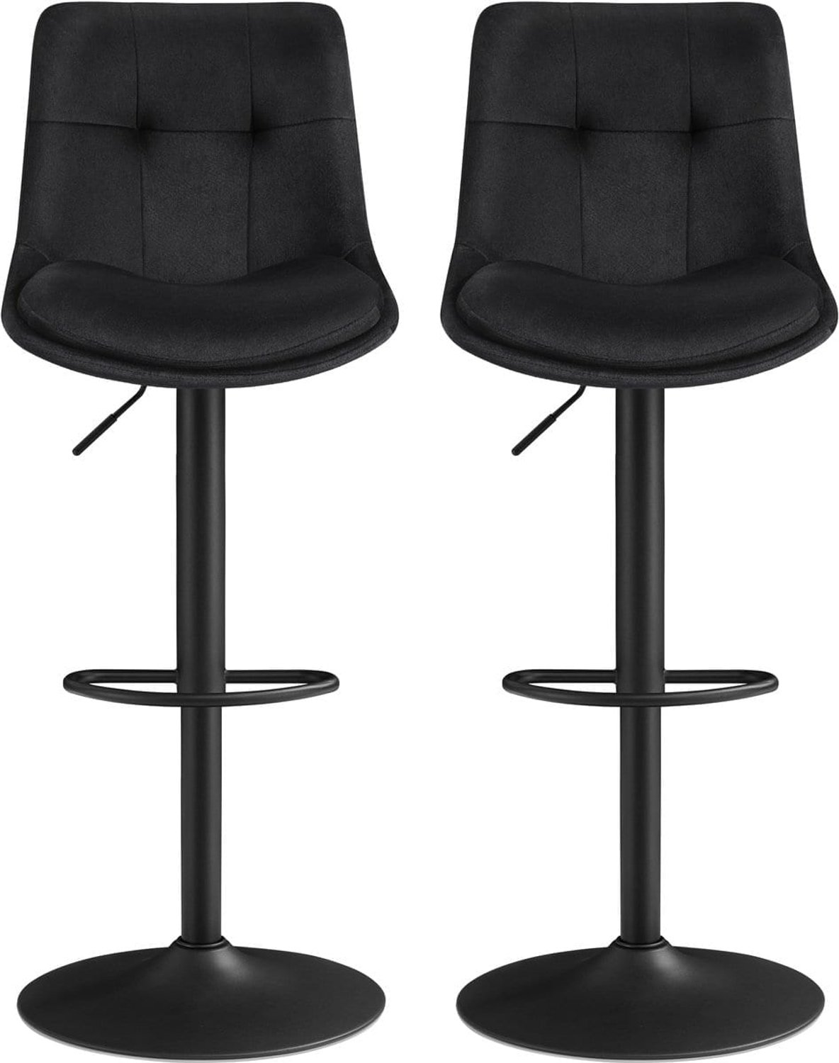 Klarven Barkruk Fluweel Zwart - Barkrukken Set van 2 - Barkrukken met Rugleuning - Bar Stool - Draaibaar 360°, In Hoogte Instelbaar - Draagvermogen 120 kg