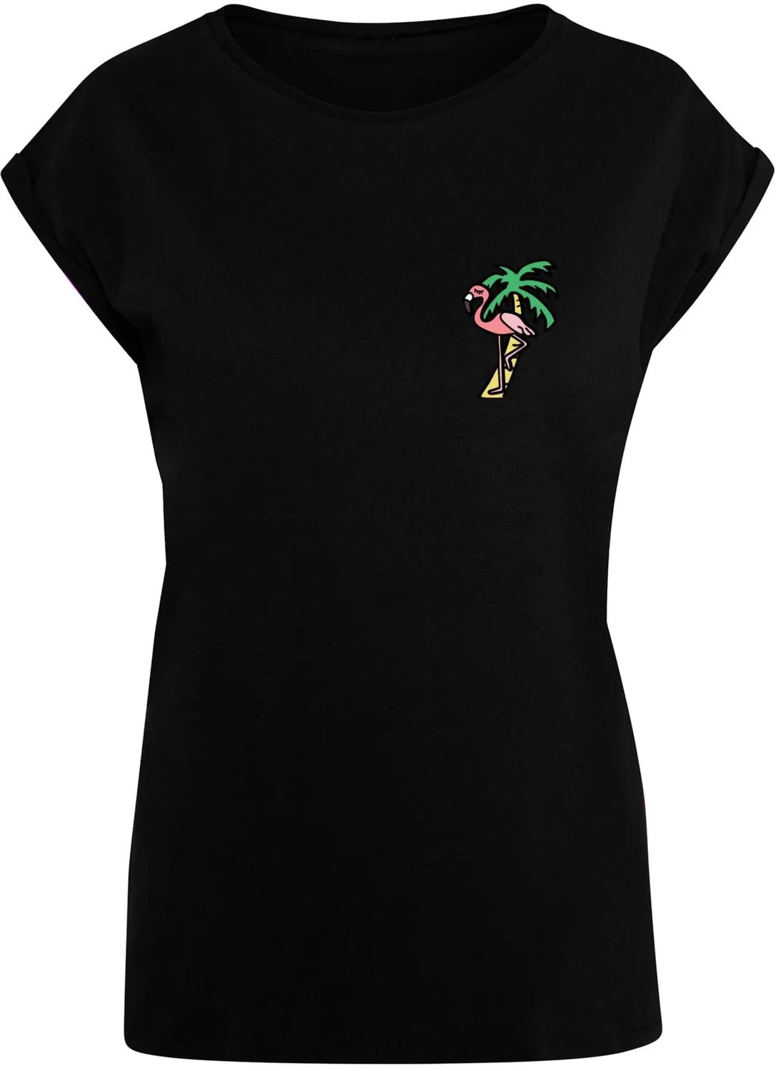 T-shirt dames Mister Tee Flamingo Extended Shoulder Zwart