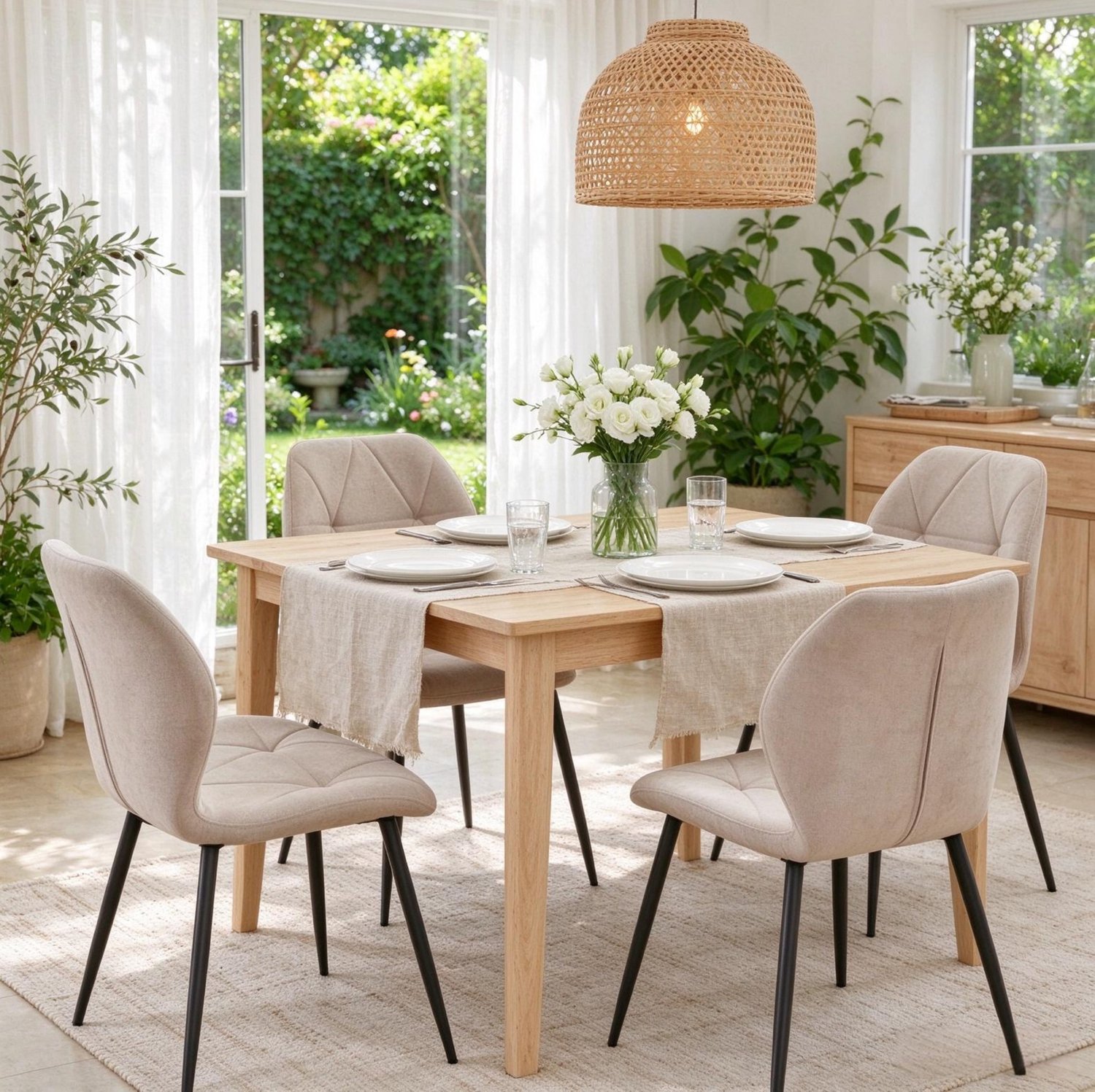 STILVORA Eetkamerstoelen 41 x 48 x 84 cm - Set van 4 met Zachte Linnen Bekleding - Voor Eetkamer en Balkon - Staal - Beige
