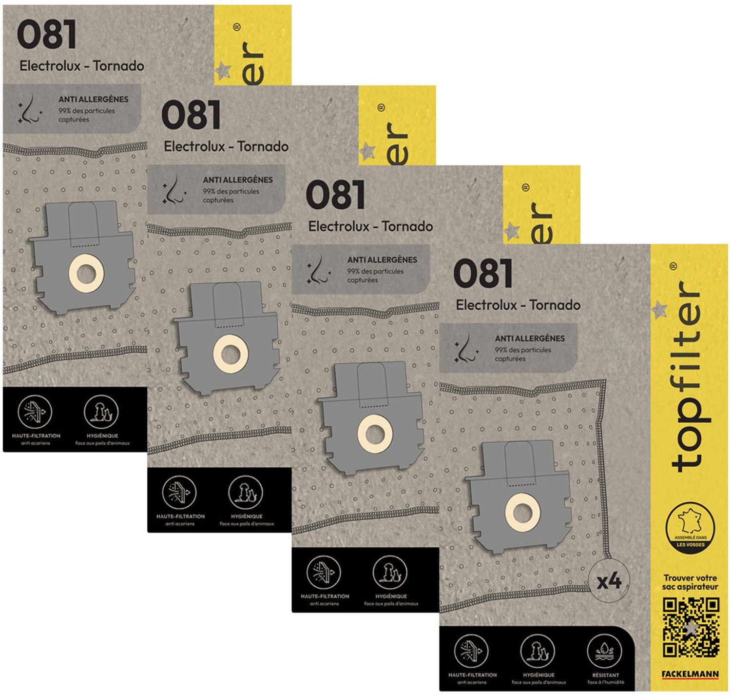 Top Filter Set van 4 pakketten van 4 stofzuigerzakken 64081 Electrolux en Tornado TopFilter Premium