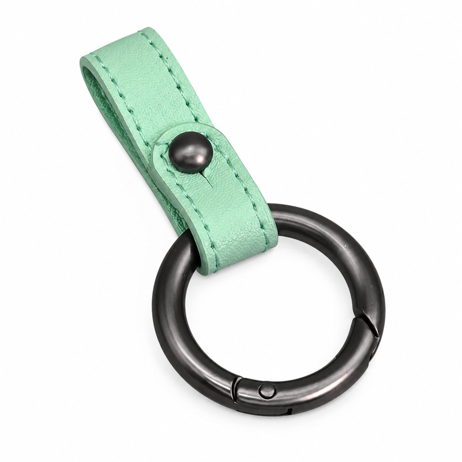 Sleutelhanger met groene PU-lus en ronde sleutelring in mat gunmetal