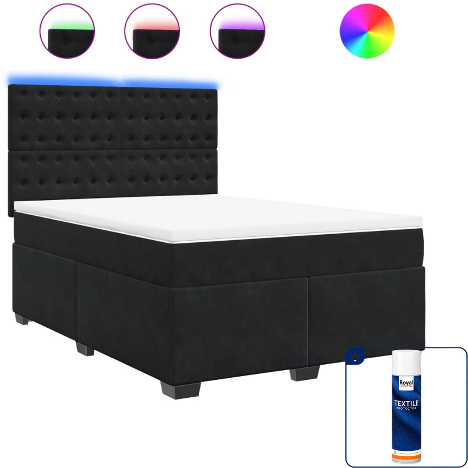 vidaXL Boxspring Small double - 140 x 200 cm - fluweel - zwart - Inclusief textielbeschermer 500 ml