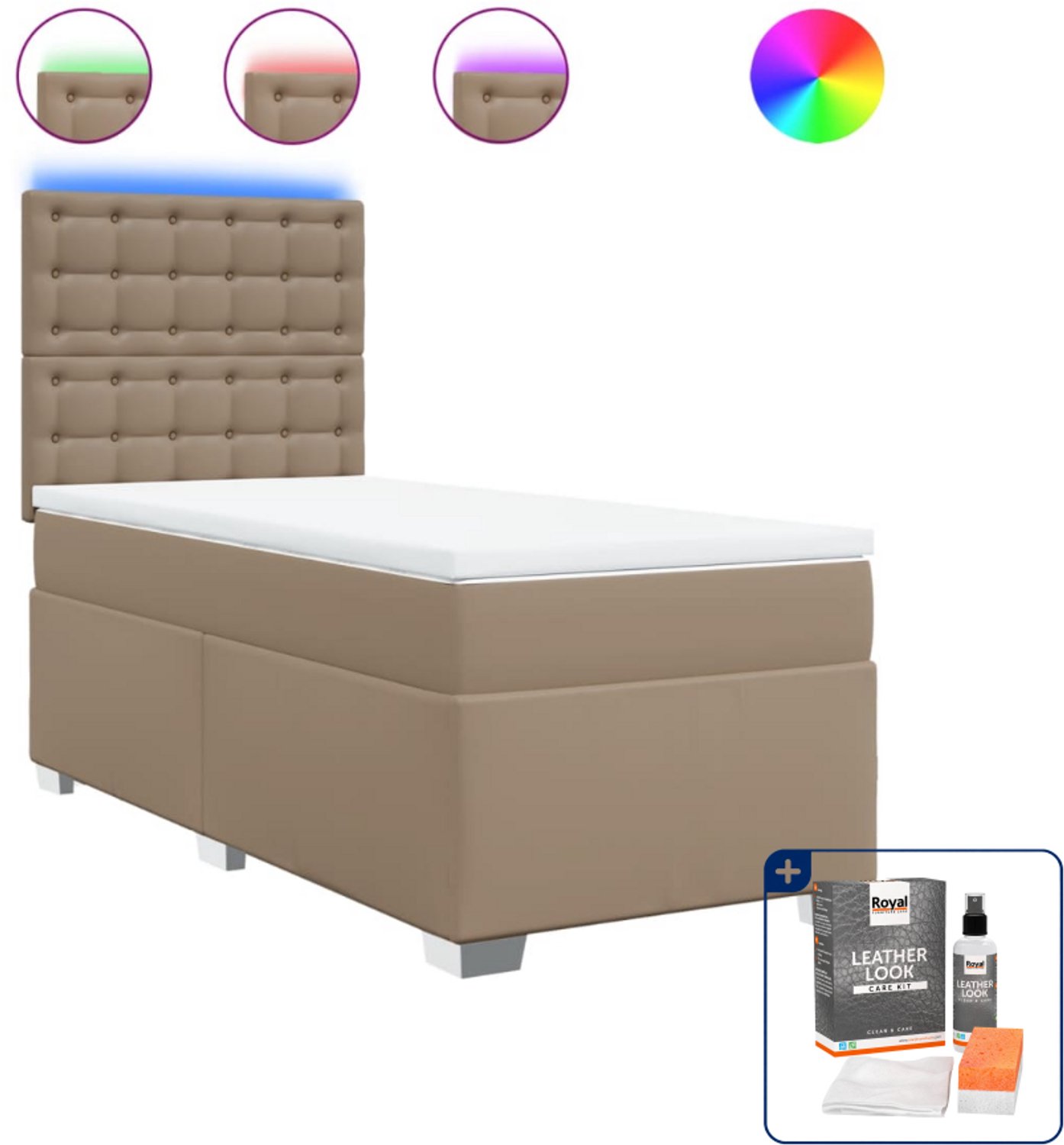 vidaXL boxspring met matras 90 x 200 cm - kunstleer - cappuccino - Inclusief onderhoudsset voor kunstleer 150 ml Bruin