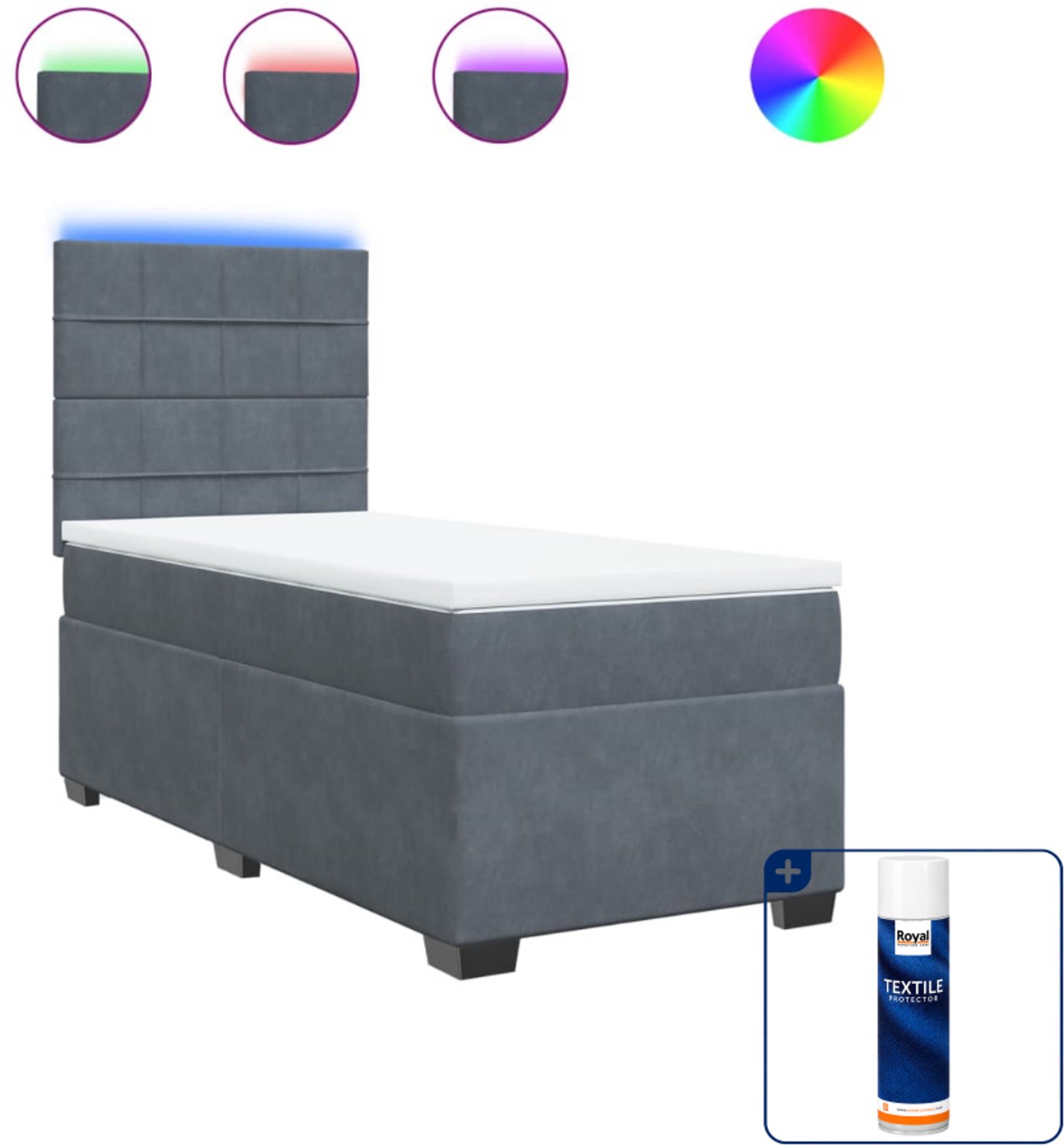 vidaXL boxspring met matras - 90 x 200 cm - fluweel - donkergrijs - Inclusief textielbeschermer 500 ml