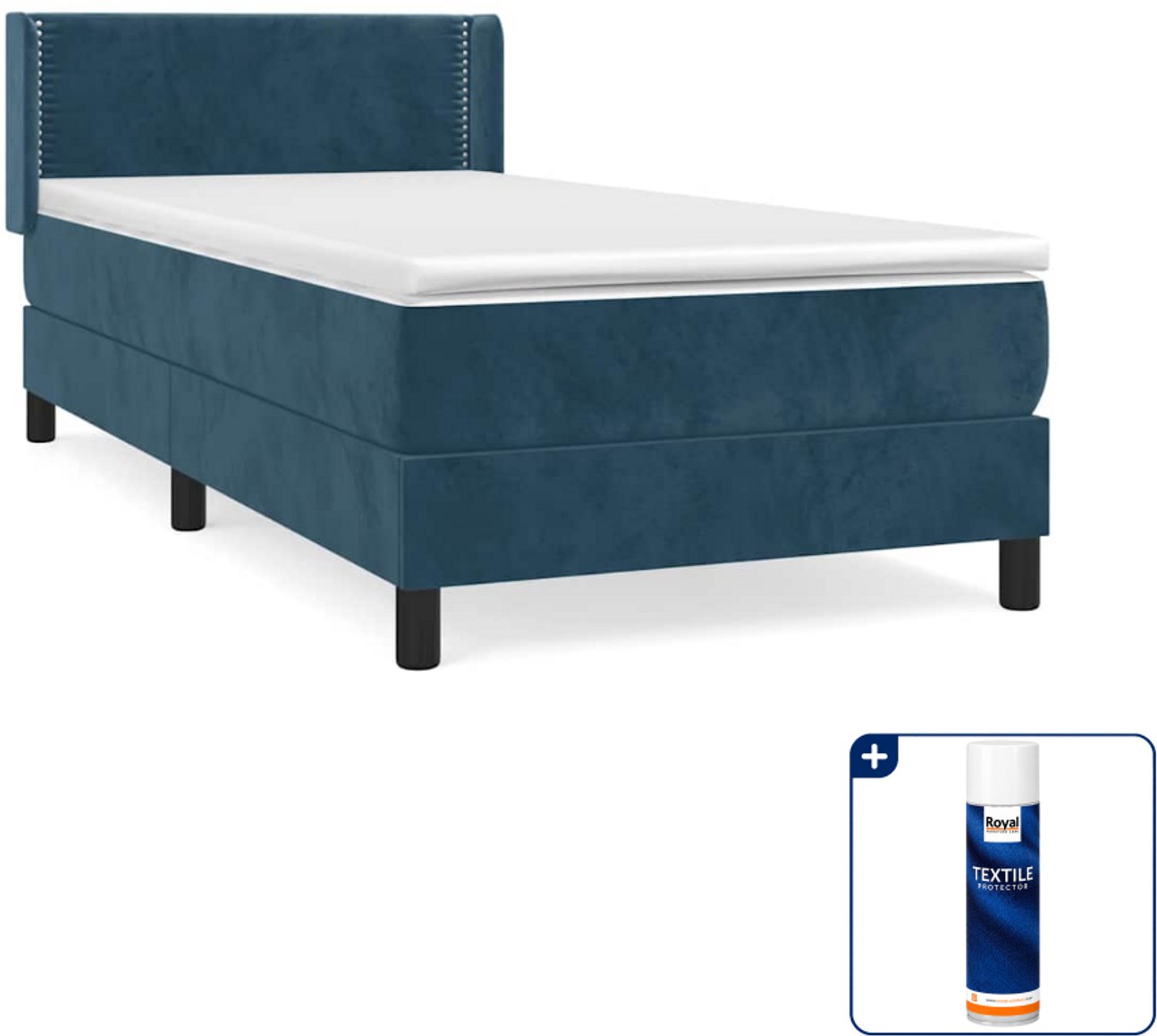 vidaXL boxspring met matras - 100 x 200 cm - fluweel - donkerblauw - Inclusief textielbeschermer 500 ml