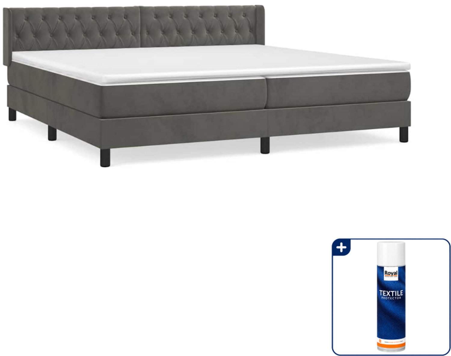 vidaXL Boxspring Super kingsize - 200 x 200 cm - fluweel - donkergrijs - Inclusief textielbeschermer 500 ml