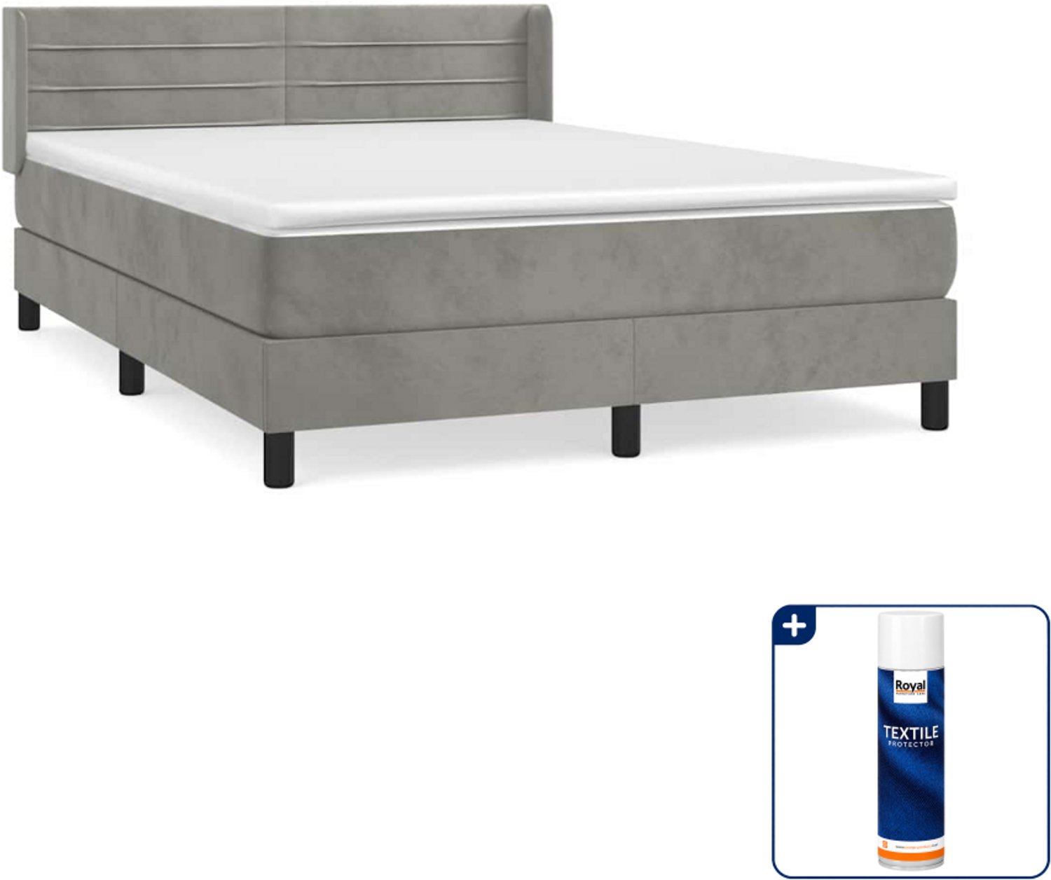 vidaXL Boxspring Small double - 140 x 200 cm - fluweel - lichtgrijs - Inclusief textielbeschermer 500 ml