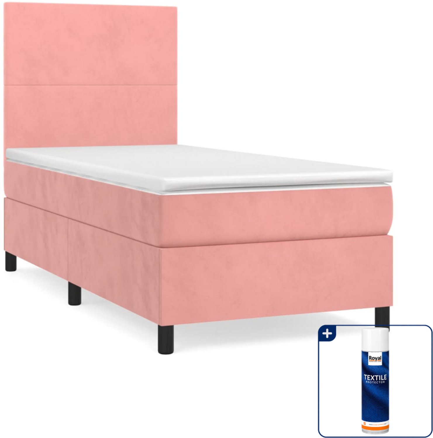 vidaXL boxspring met matras 90 x 190 cm - fluweel - roze - Inclusief textielbeschermer 500 ml