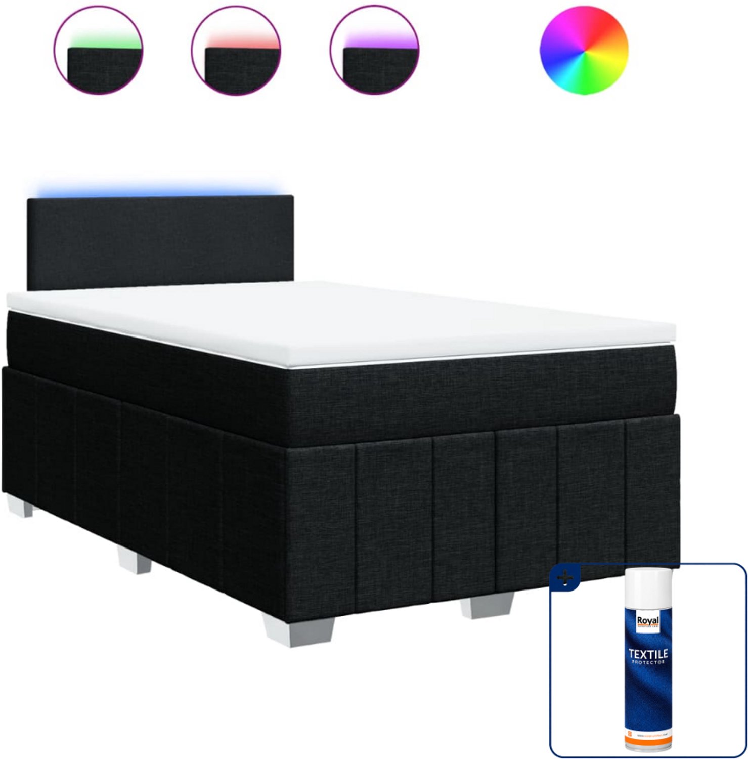 vidaXL boxspring met matras - 120 x 190 cm - stof - zwart - Inclusief textielbeschermer 500 ml