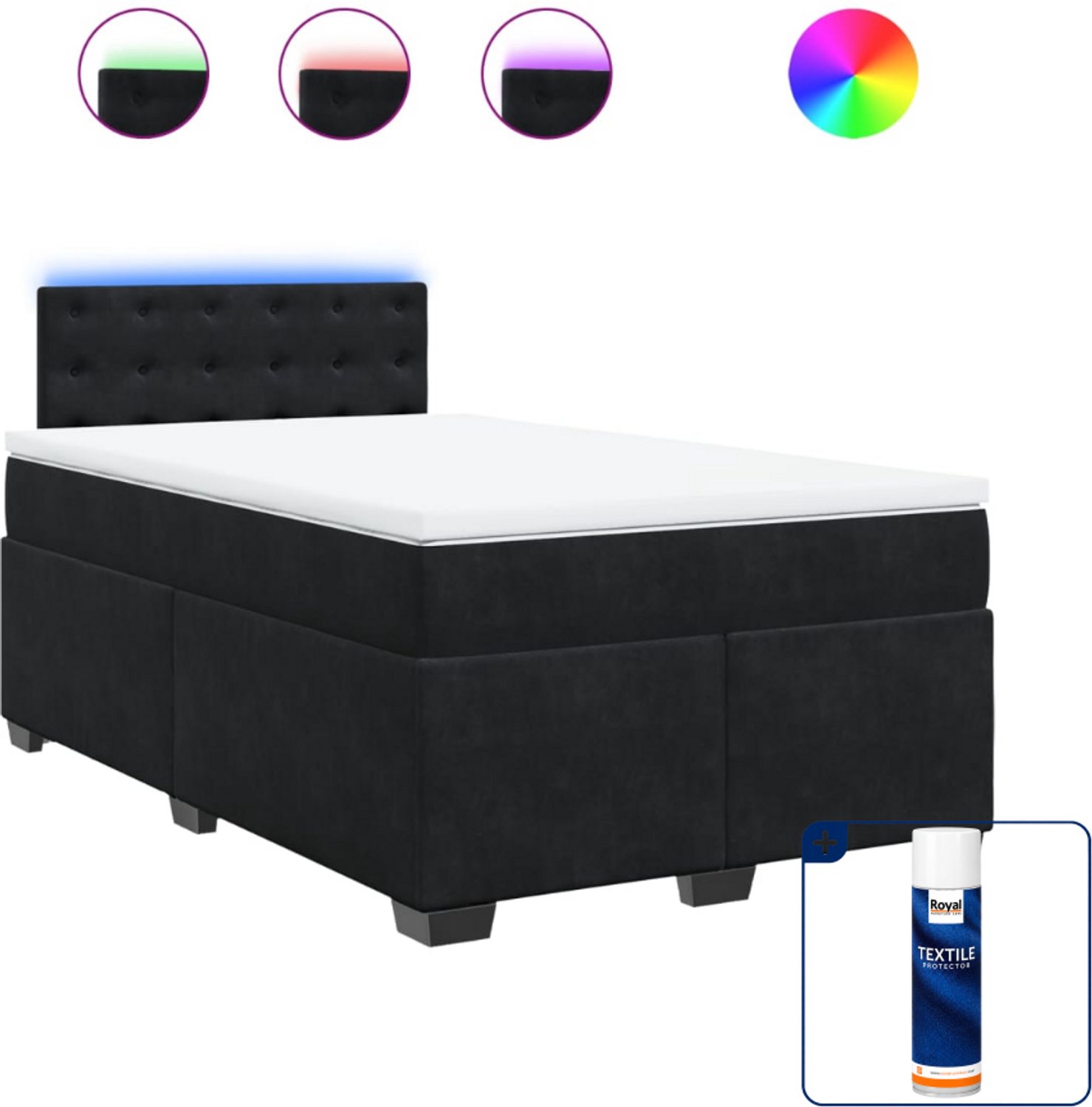 vidaXL boxspring met matras - 120 x 200 cm - fluweel - zwart - Inclusief textielbeschermer 500 ml