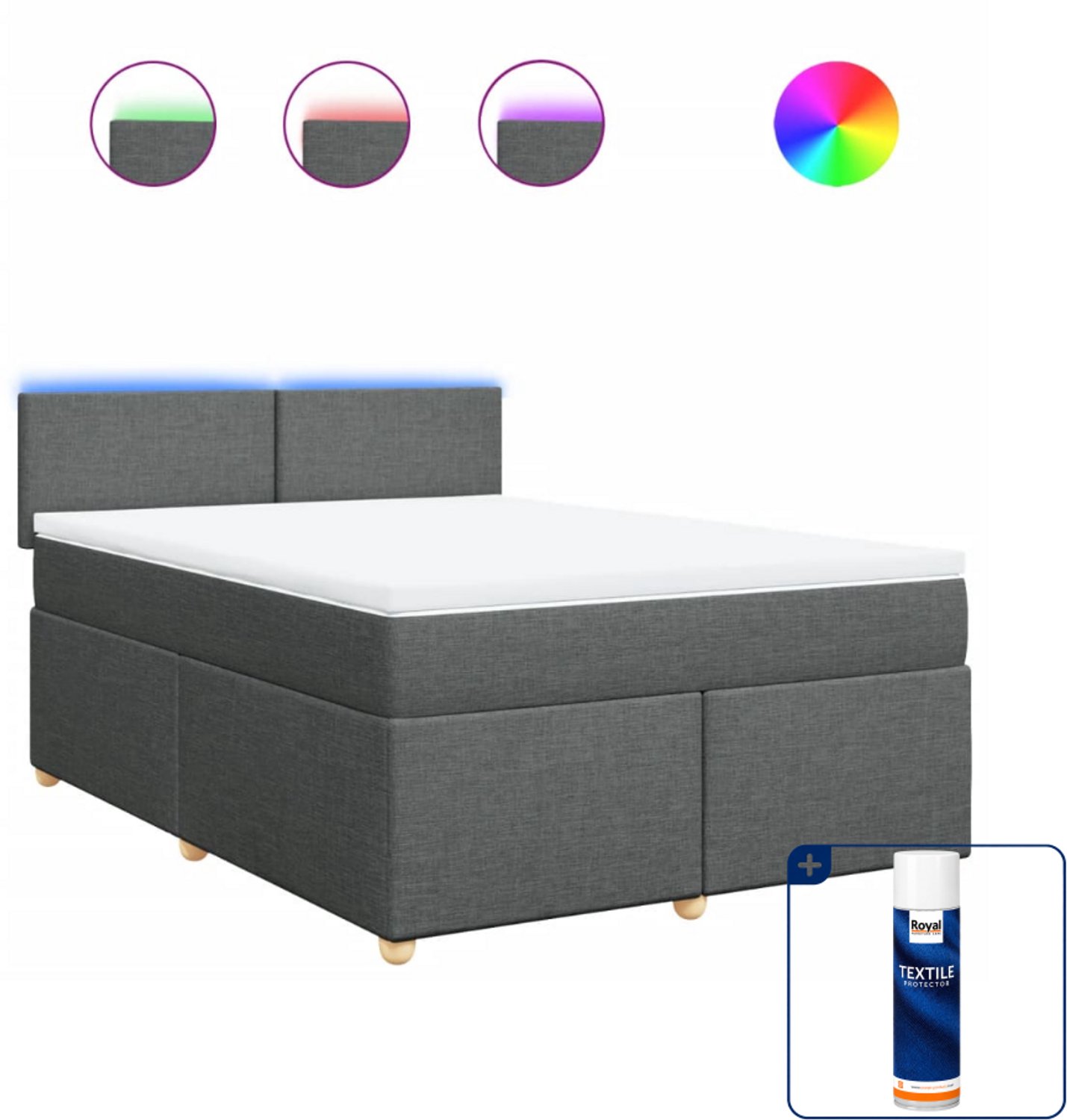 vidaXL boxspring met matras - 140 x 190 cm - stof - donkergrijs - Inclusief textielbeschermer 500 ml