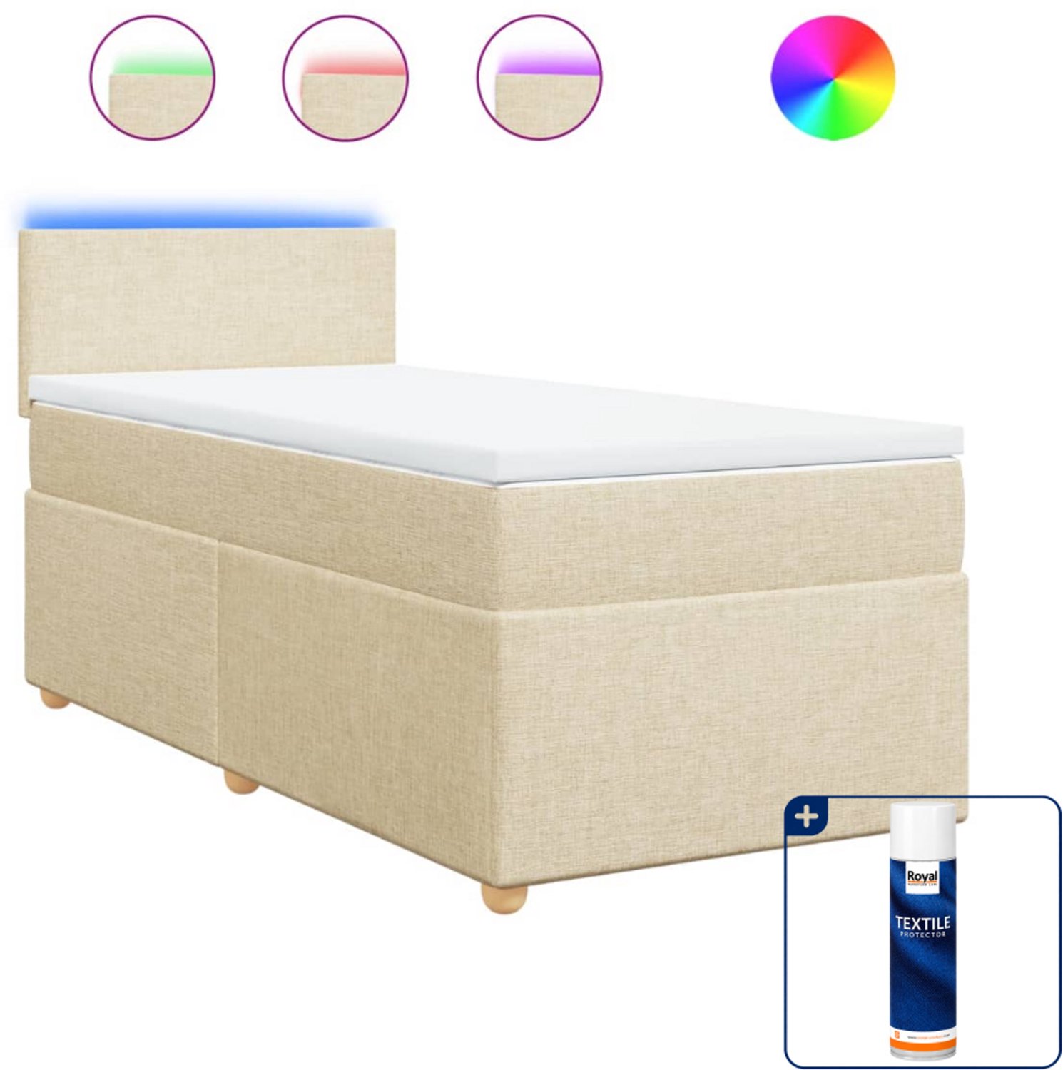 vidaXL boxspring 80 x 200 cm - stof - crèmekleurig - Inclusief textielbeschermer 500 ml