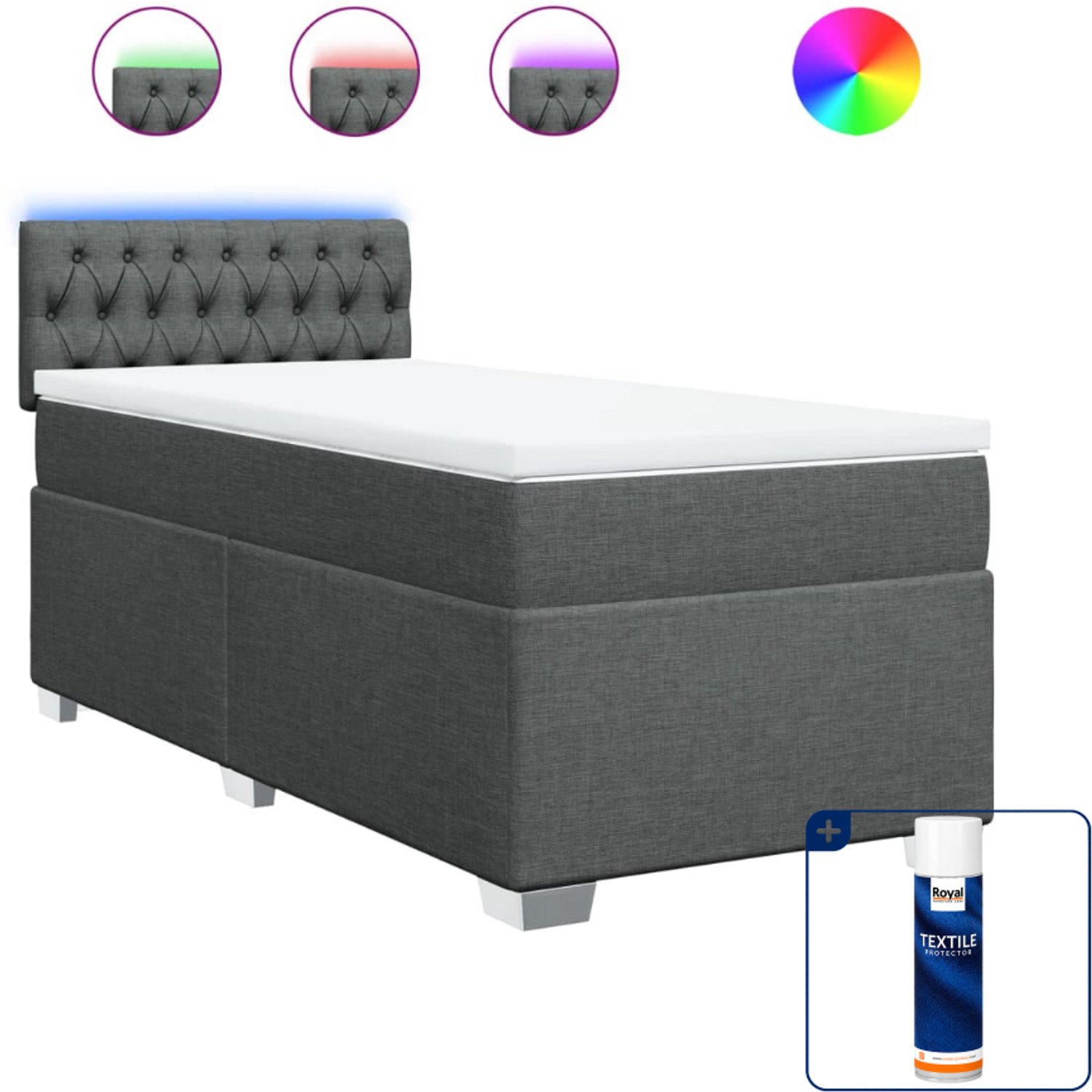 vidaXL boxspring met matras - 90 x 190 cm - donkergrijs - Inclusief textielbeschermer 500 ml