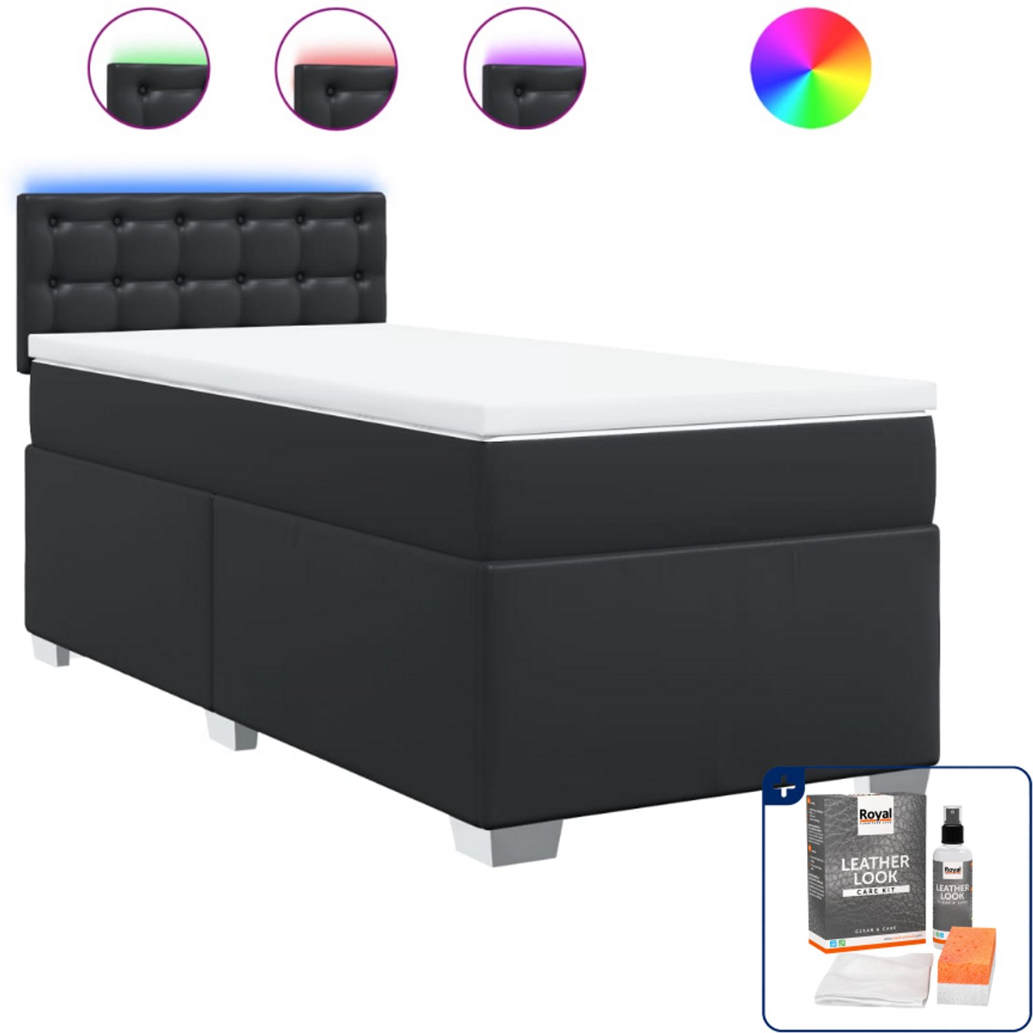 vidaXL boxspring met matras - 80 x 200 cm - kunstleer - zwart - Inclusief onderhoudsset voor kunstleer 150 ml