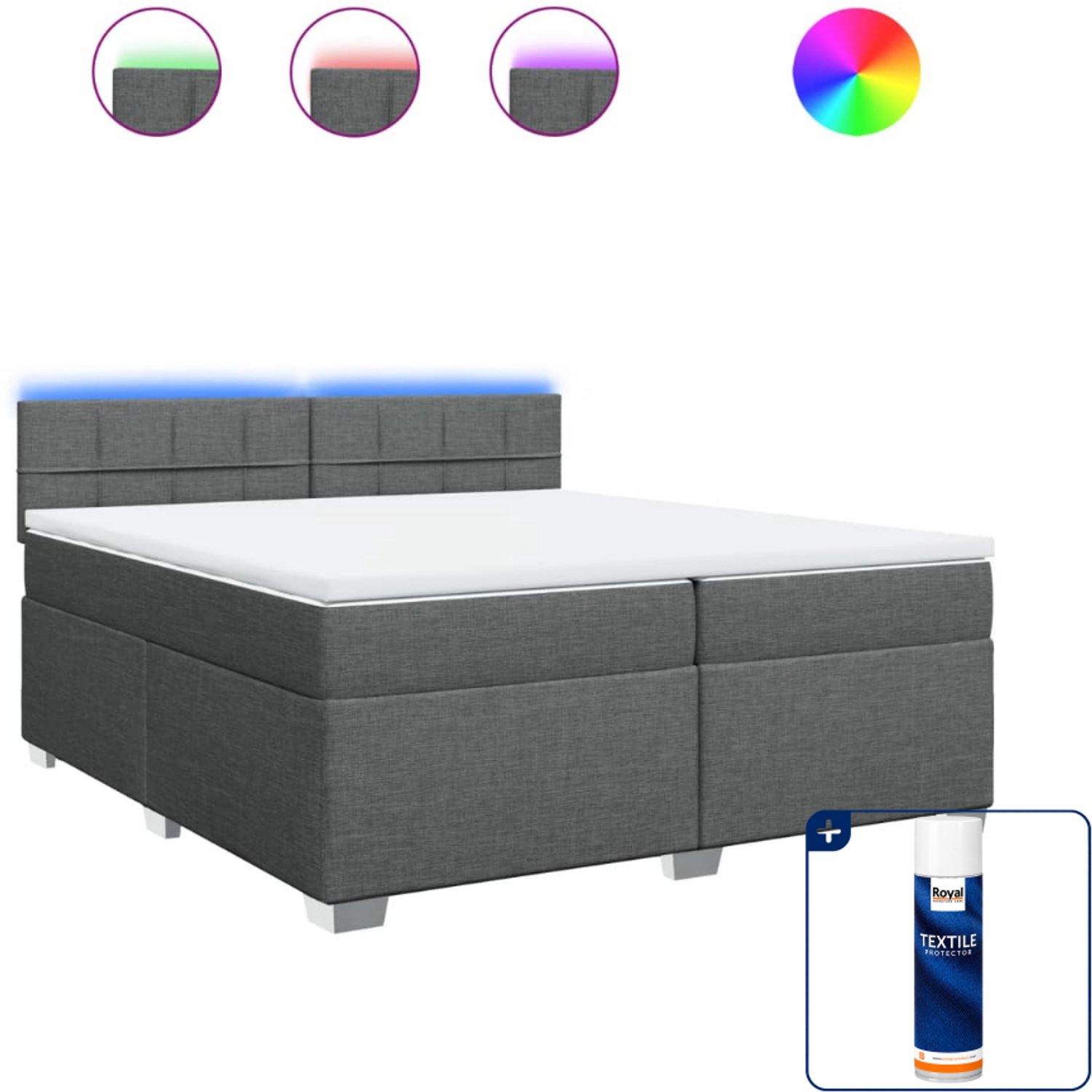 vidaXL boxspring - Super kingsize - 200 x 200 cm - donkergrijs - Inclusief textielbeschermer 500 ml