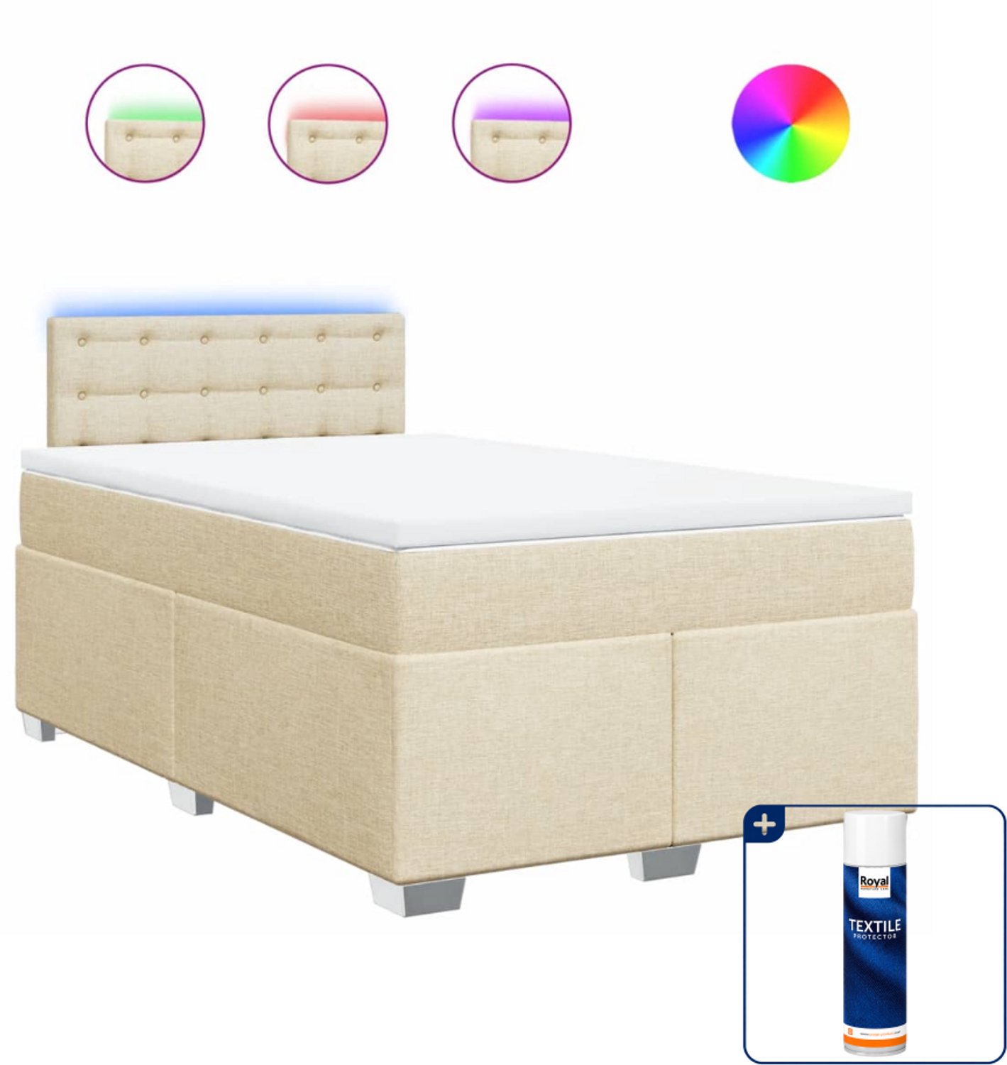 vidaXL boxspring met matras - 120 x 200 cm - stof - crèmekleurig - Inclusief textielbeschermer 500 ml