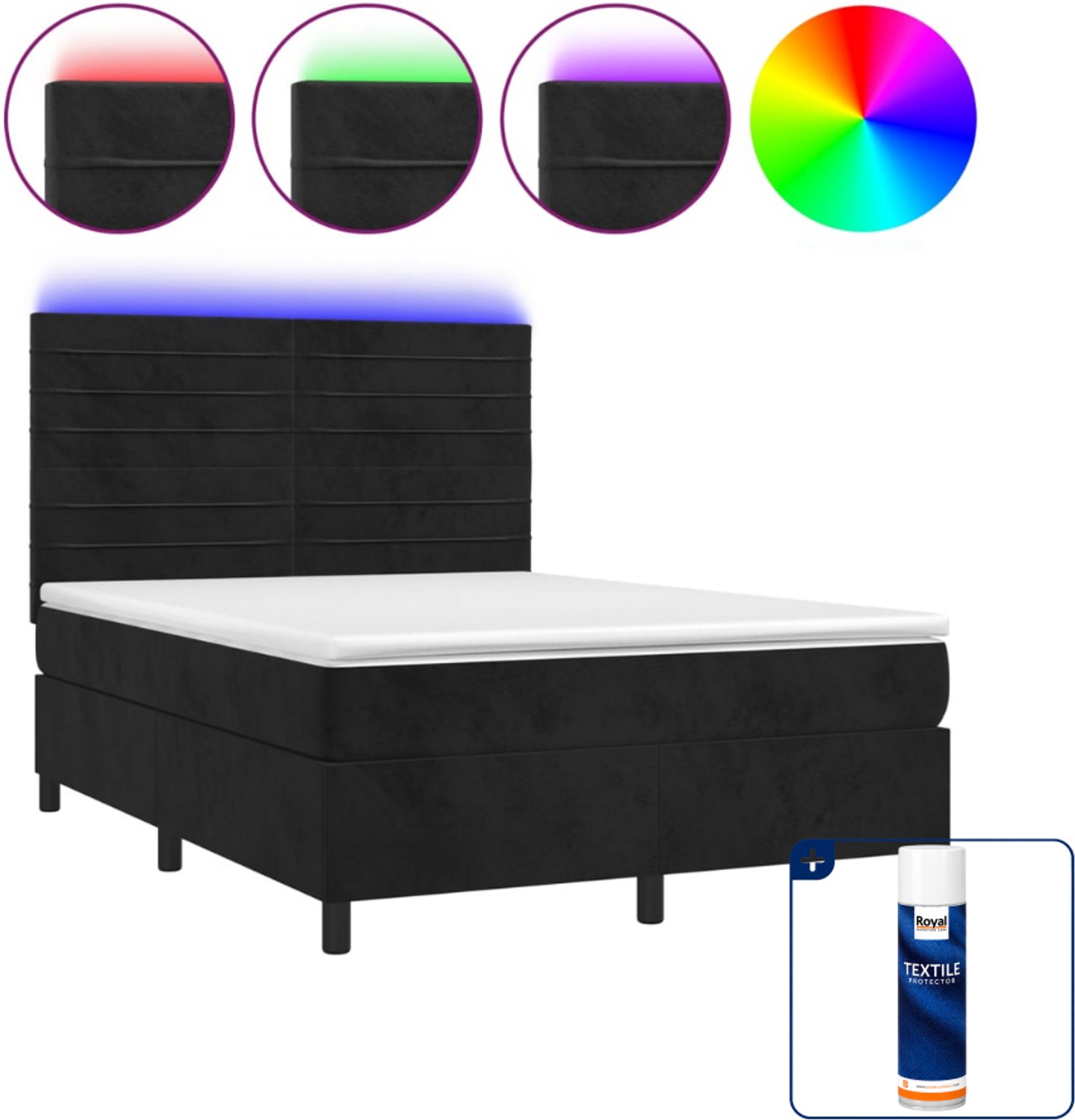 vidaXL Small double boxspring met matras en LED - 140x200 cm - zwart - Inclusief textielbeschermer 500 ml