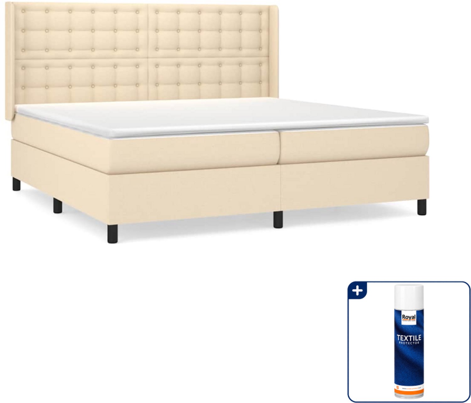 vidaXL Super kingsize boxspring met matras - 200 x 200 cm - crème - Inclusief textielbeschermer 500 ml
