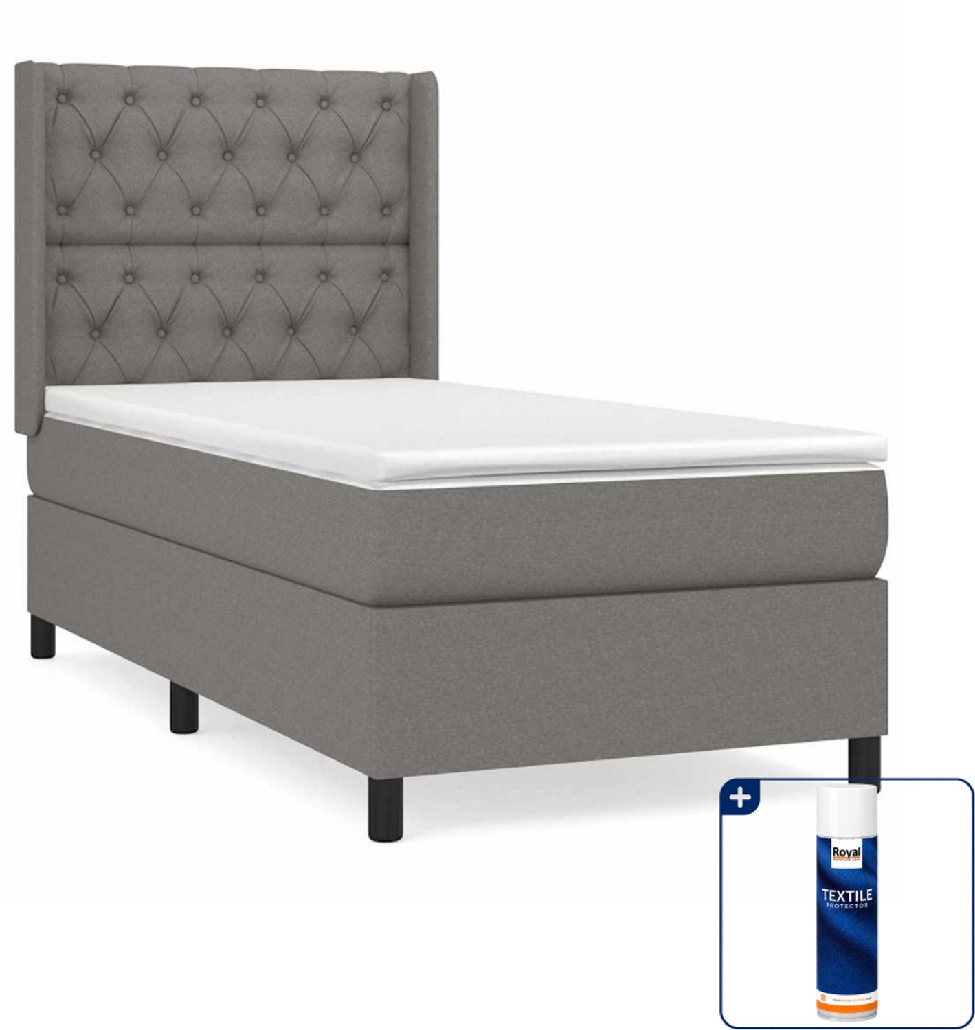vidaXL boxspring met matras 80 x 200 cm - stof - donkergrijs - Inclusief textielbeschermer 500 ml