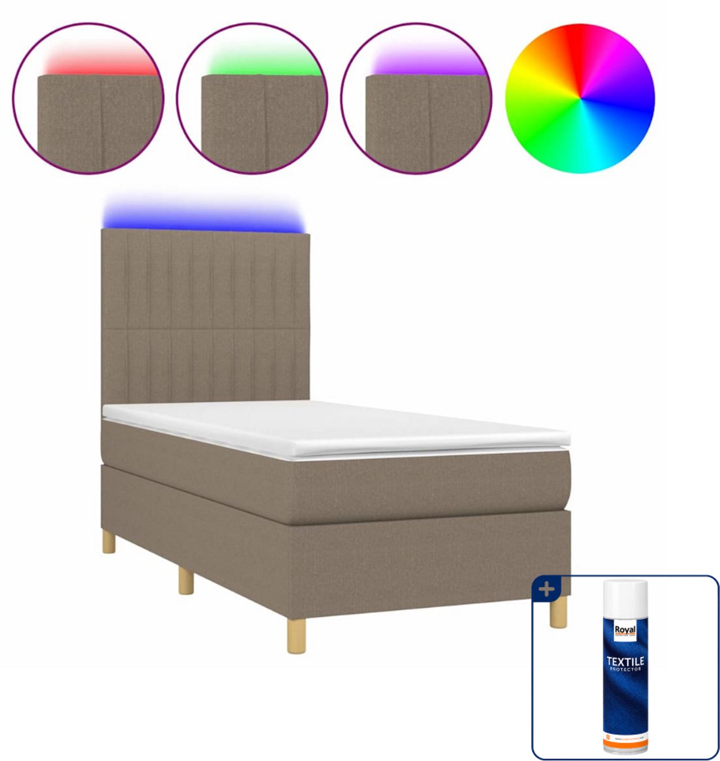 vidaXL boxspring met matras en led - 80 x 200 cm - taupe - Inclusief textielbeschermer 500 ml