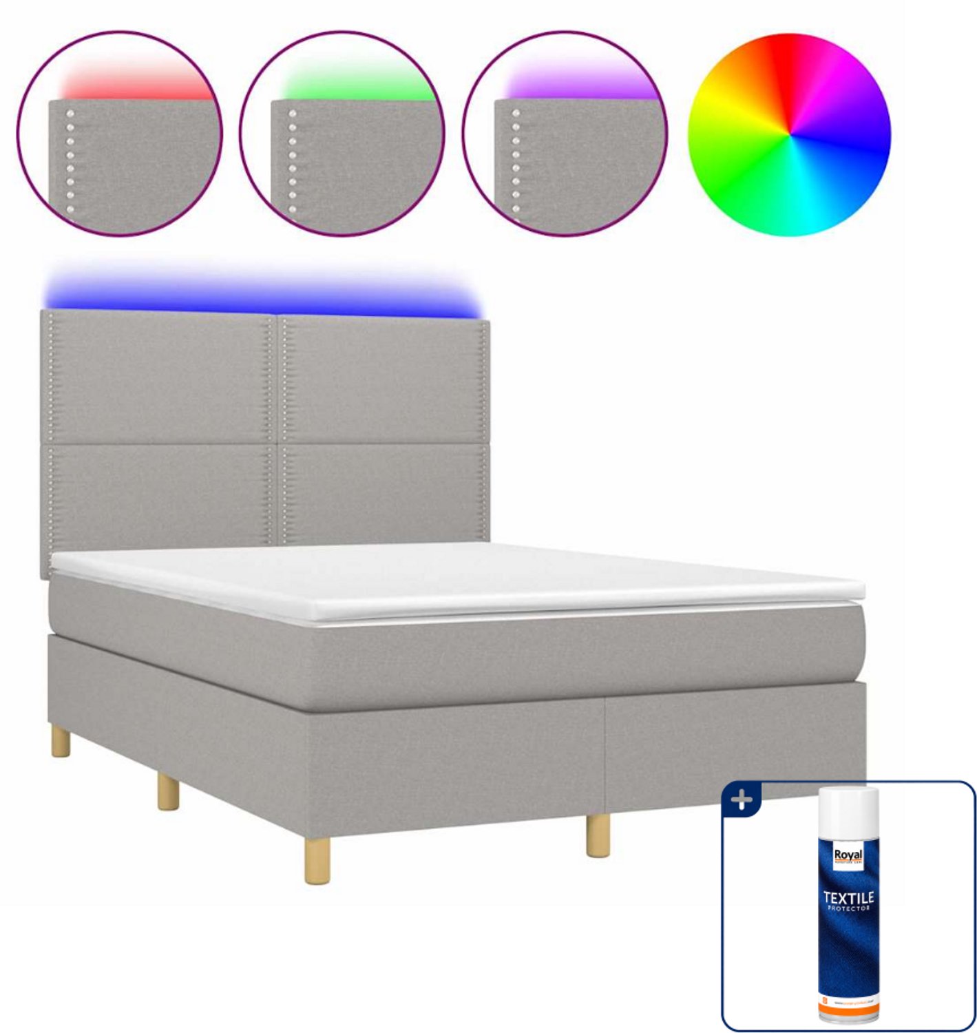 vidaXL Boxspring met matras en LED - Small double - lichtgrijs - Inclusief textielbeschermer 500 ml