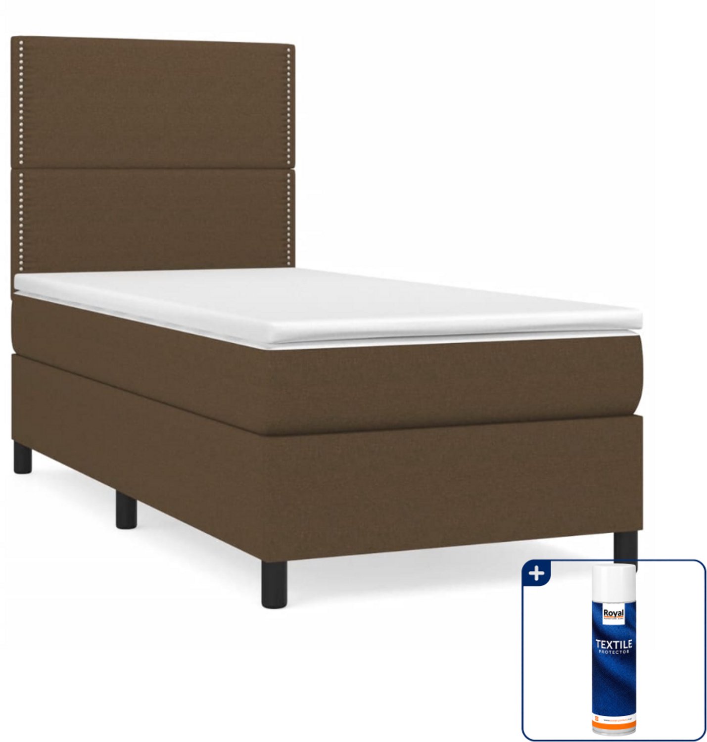 vidaXL boxspring met matras - 90 x 190 cm - donkerbruin - Inclusief textielbeschermer 500 ml