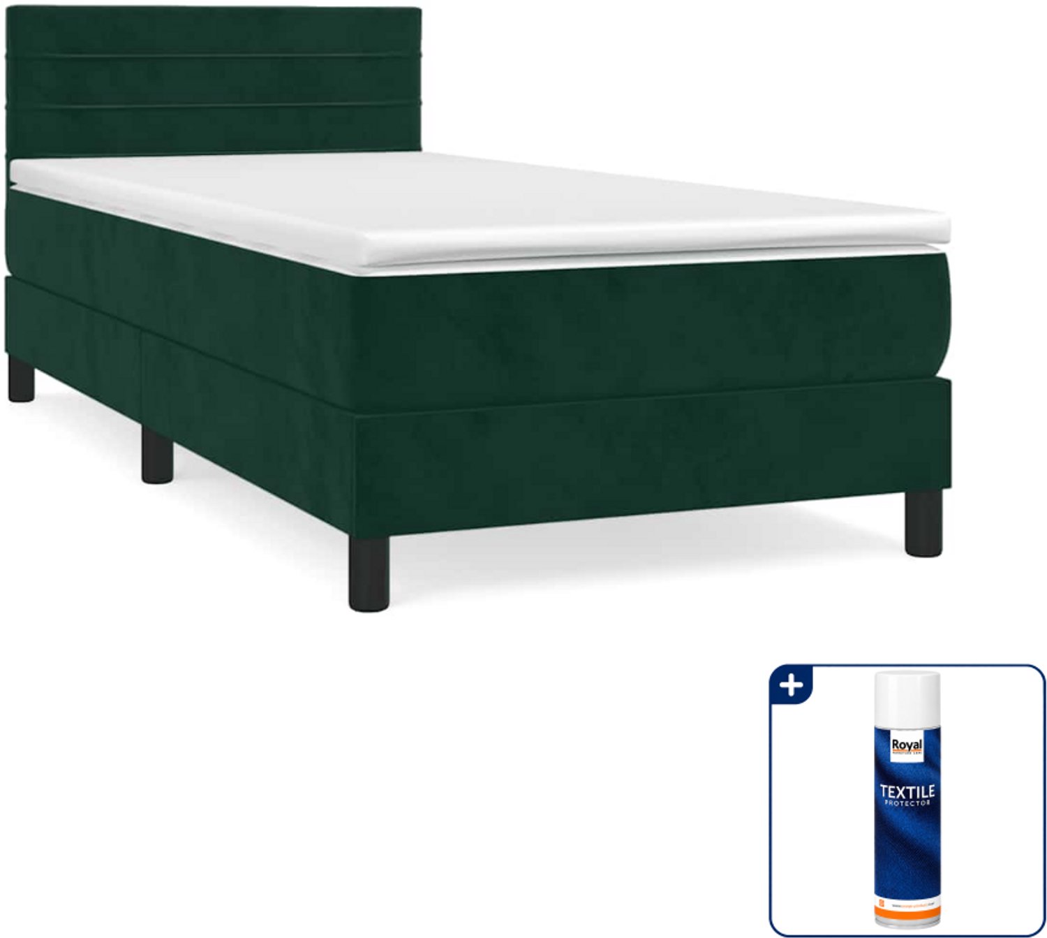 vidaXL boxspring met matras 90 x 190 cm - fluweel - donkergroen - Inclusief textielbeschermer 500 ml