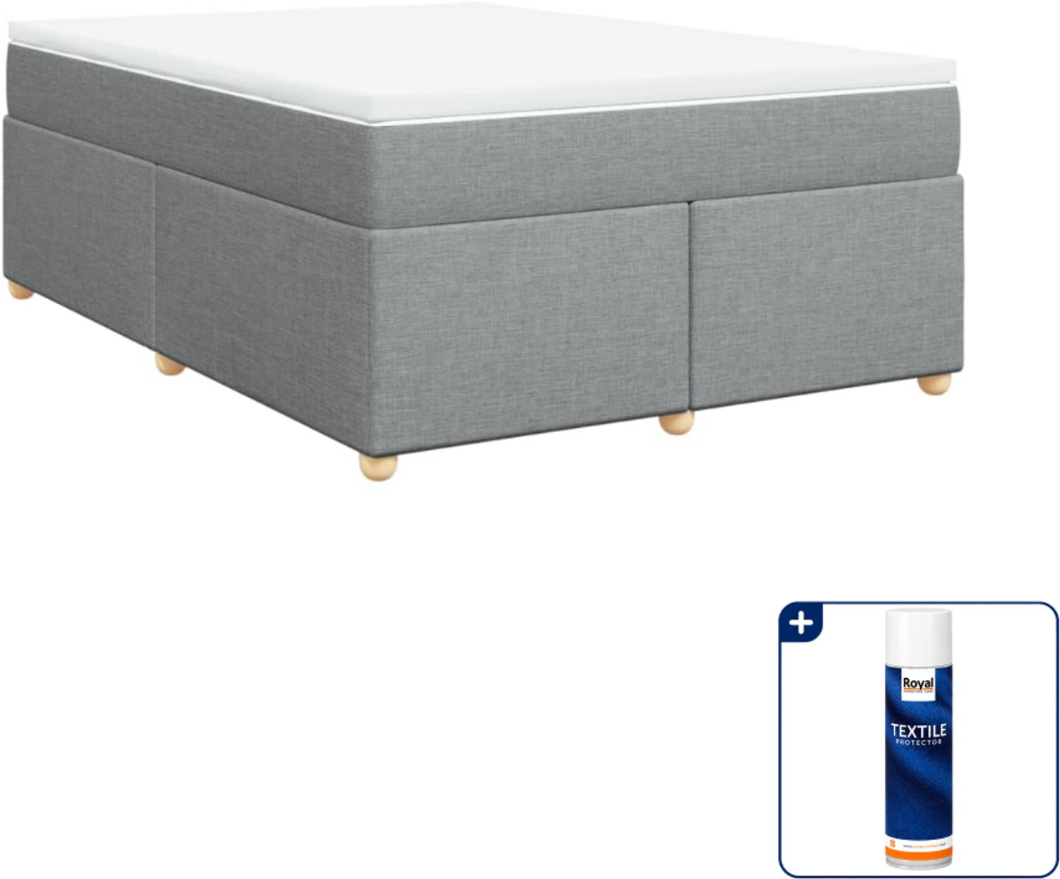 vidaXL Boxspring Queensize - 160 x 200 cm - lichtgrijs - Inclusief textielbeschermer 500 ml