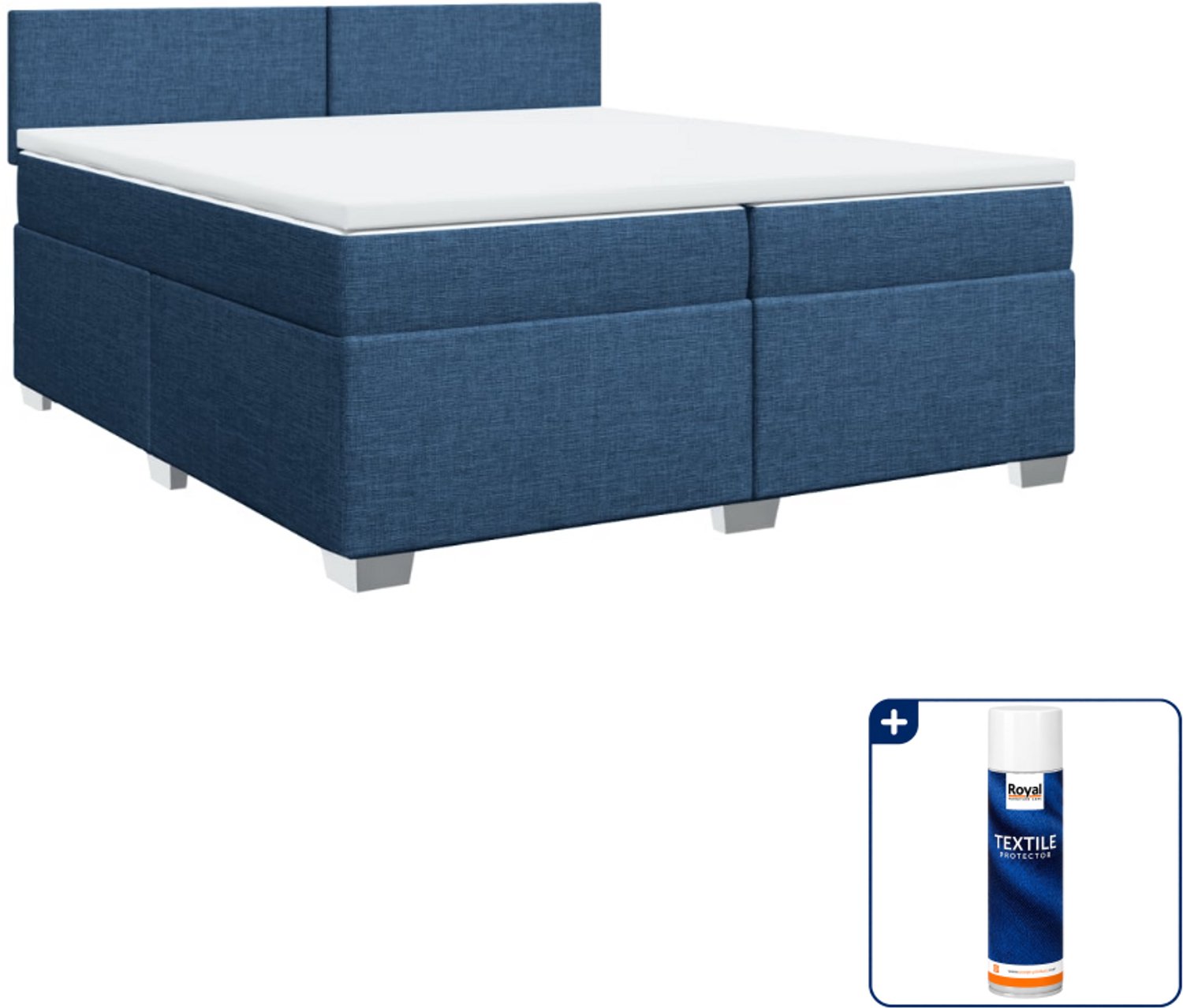vidaXL boxspring met matras - super kingsize - 200 x 200 cm - blauw - Inclusief textielbeschermer 500 ml