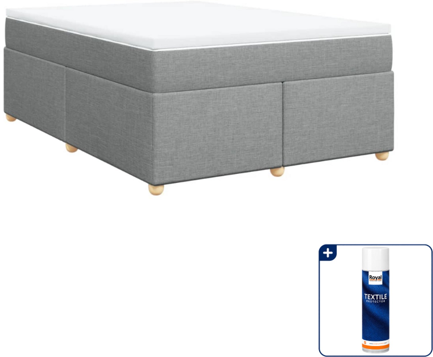 vidaXL boxspring met matras 140 x 190 cm - lichtgrijs - Inclusief textielbeschermer 500 ml
