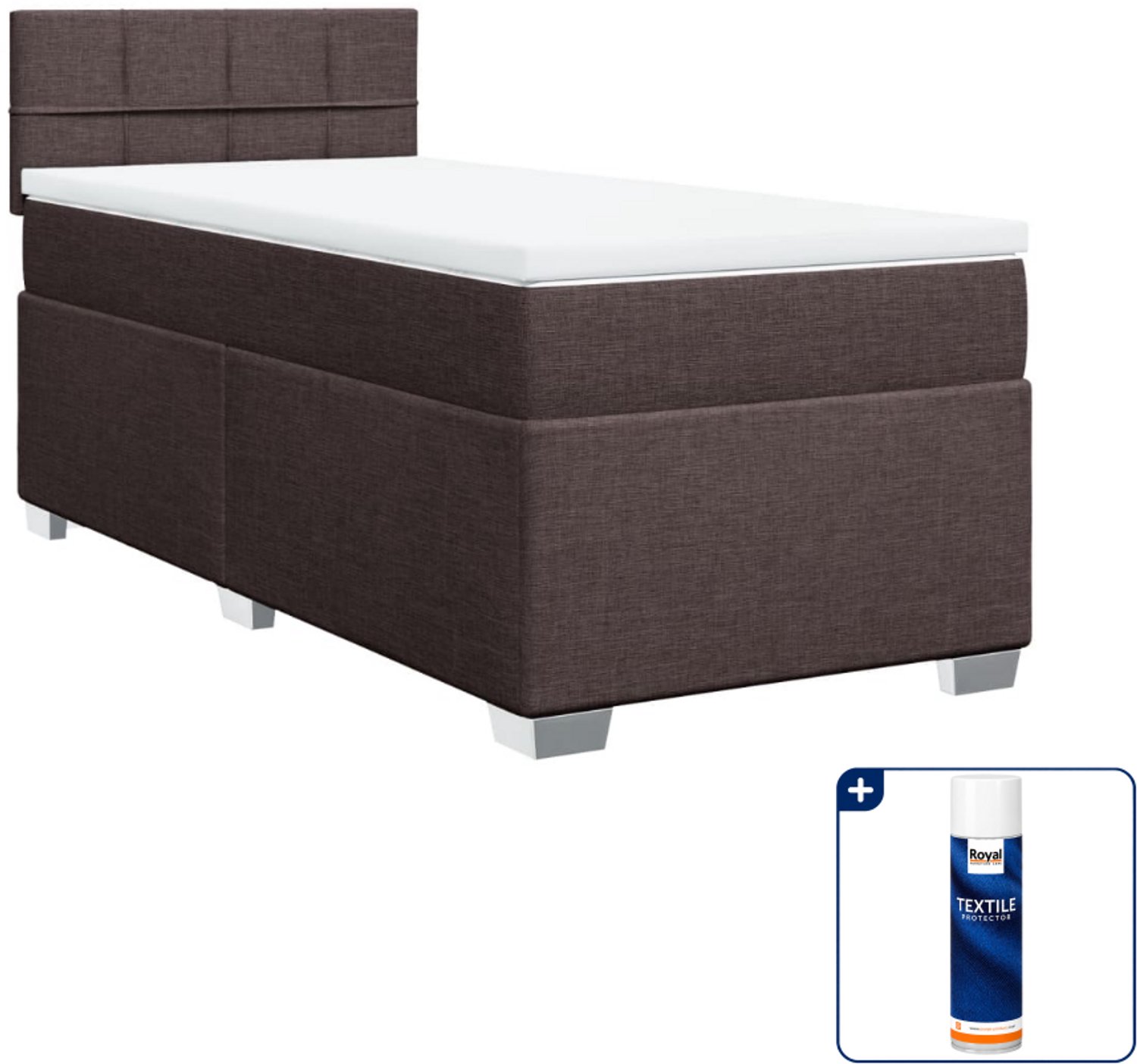 vidaXL boxspring met matras - 80 x 200 cm - stof - donkerbruin - Inclusief textielbeschermer 500 ml