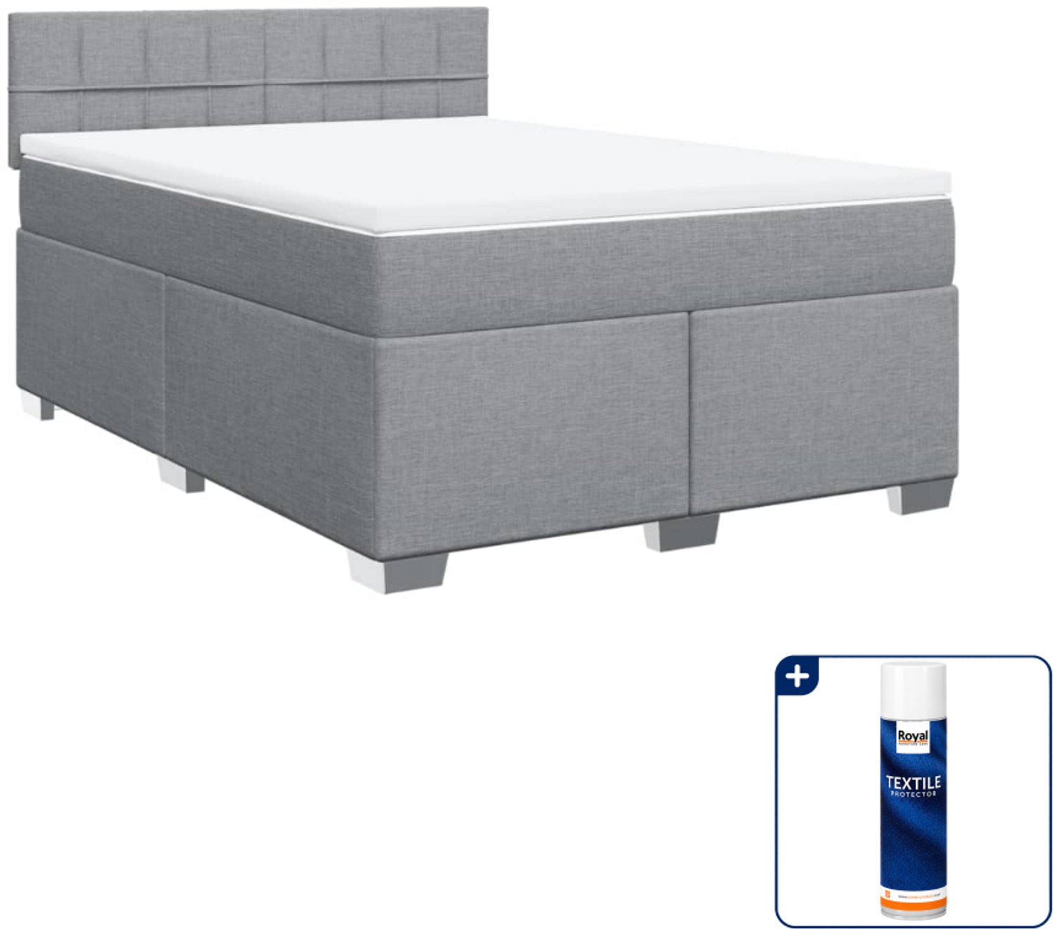 vidaXL boxspring met matras - Small double - 140 x 200 cm - lichtgrijs - Inclusief textielbeschermer 500 ml