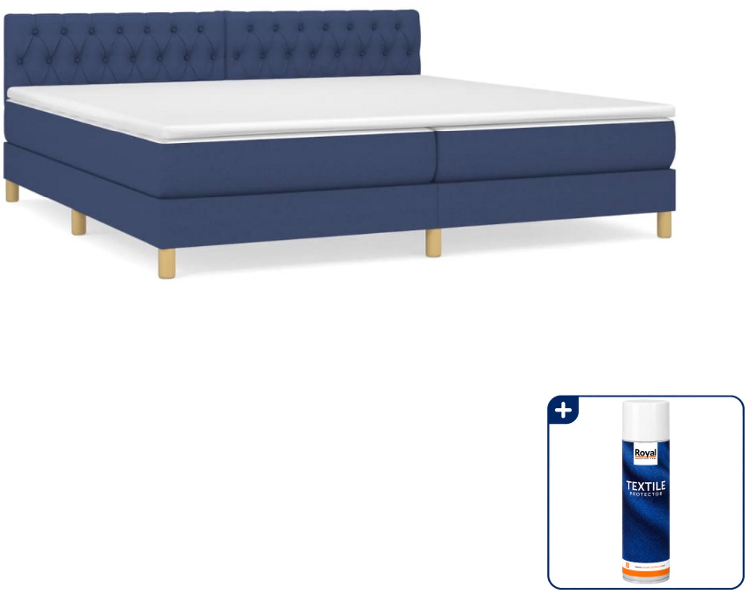 vidaXL Boxspring Super kingsize - 200 x 200 cm - stof - blauw - Inclusief textielbeschermer 500 ml