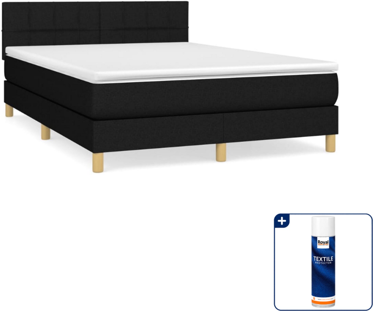vidaXL boxspring Small double - 140 x 200 cm - zwart - Inclusief textielbeschermer 500 ml