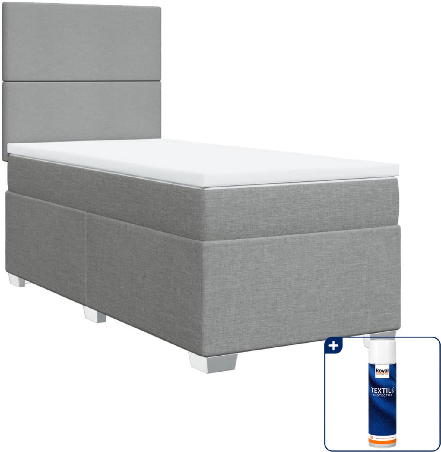 vidaXL boxspring met matras 90 x 190 cm - stof - lichtgrijs - Inclusief textielbeschermer 500 ml
