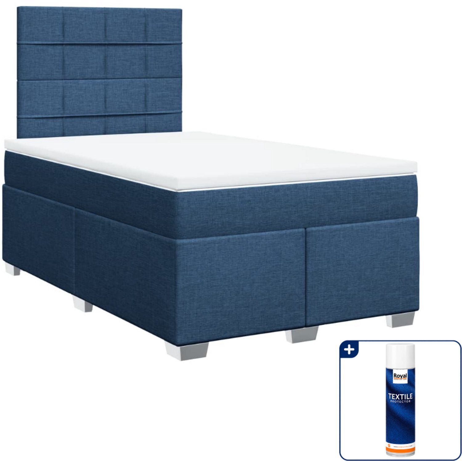 vidaXL boxspring met matras - 120 x 190 cm - blauw - Inclusief textielbeschermer 500 ml