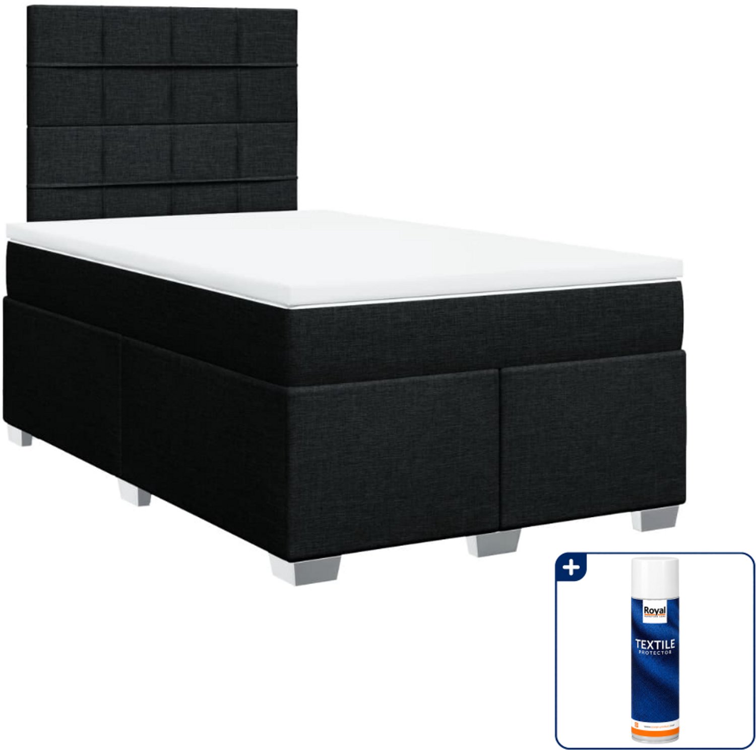 vidaXL boxspring met matras 120 x 200 cm - stof - zwart - Inclusief textielbeschermer 500 ml