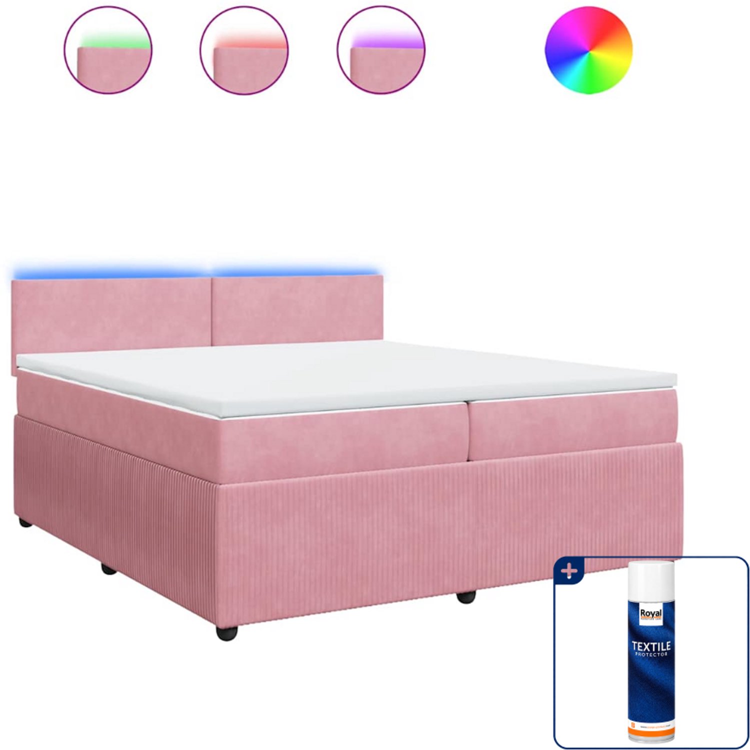 vidaXL Boxspring Super kingsize - 200 x 200 cm - fluweel - roze - Inclusief textielbeschermer 500 ml
