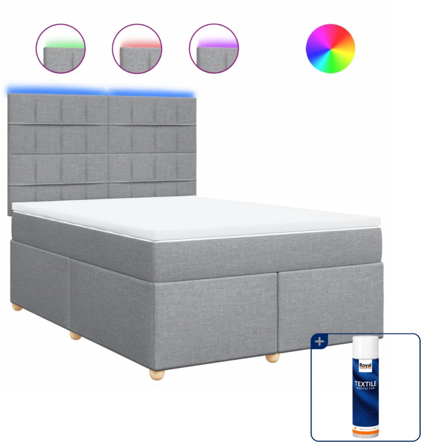 vidaXL boxspring met matras 140 x 190 cm - lichtgrijs - Inclusief textielbeschermer 500 ml