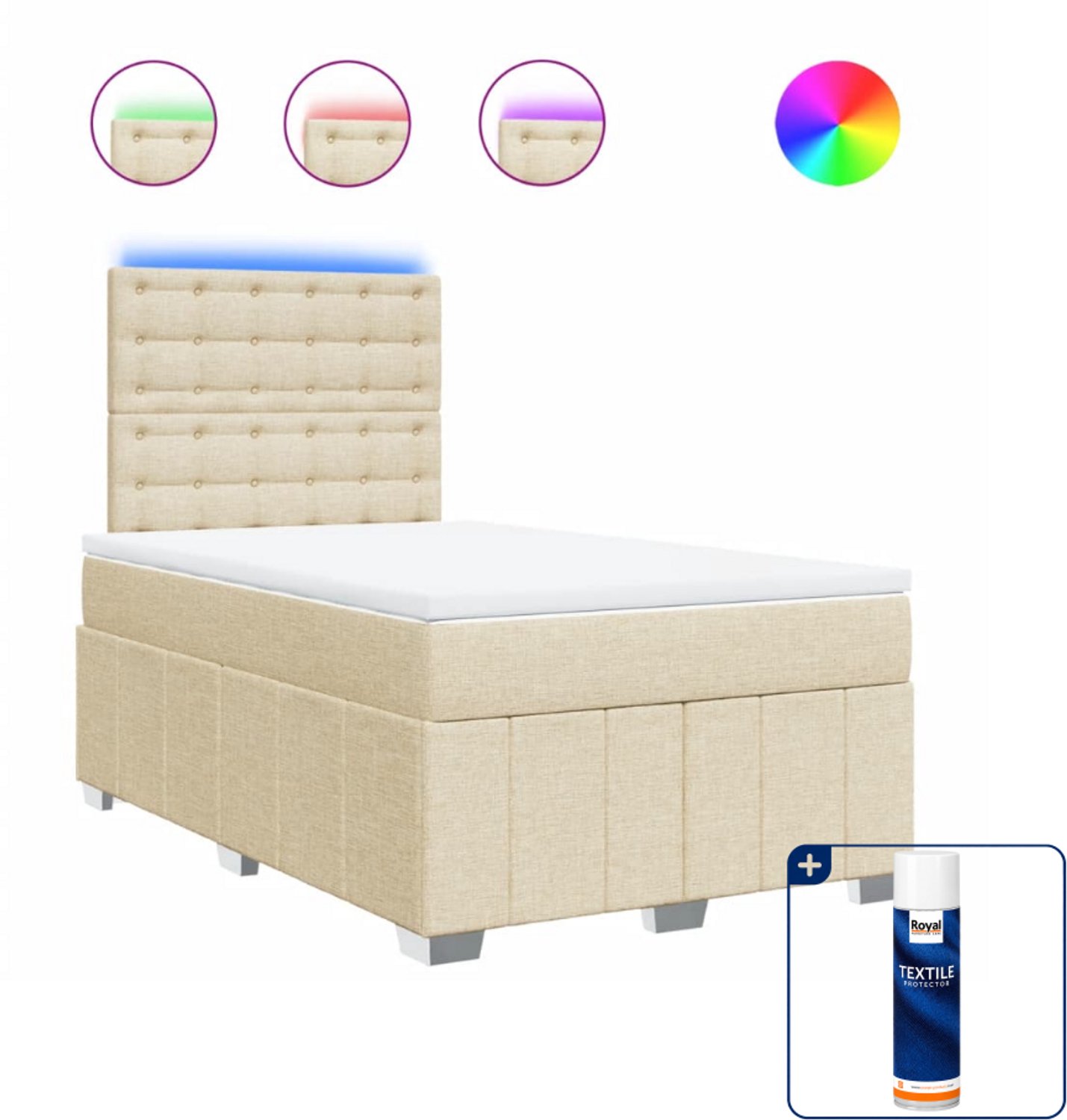 vidaXL boxspring met matras 120 x 190 cm - stof - crèmekleurig - Inclusief textielbeschermer 500 ml